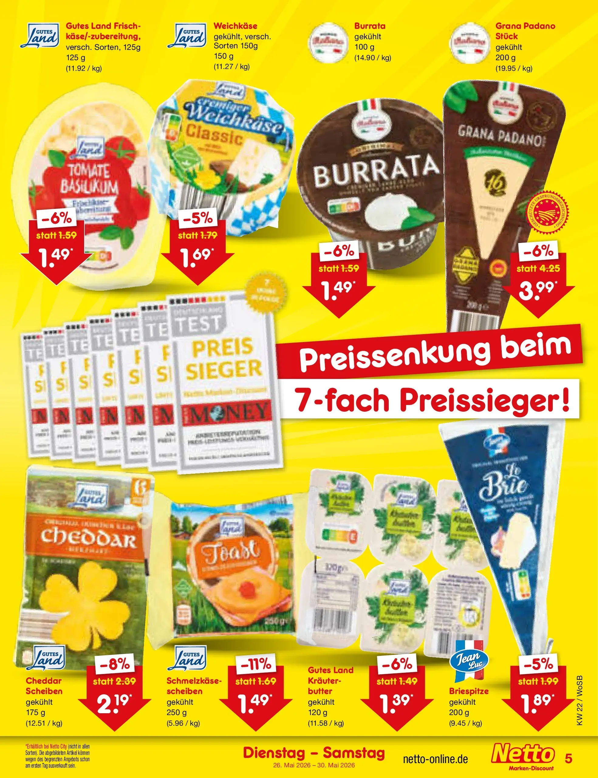 Netto Marken-Discount Prospekt Mannheim (ab 26.05.2026) » Angebote | Seite: 5 | Produkte: Butter, Toast, Burrata