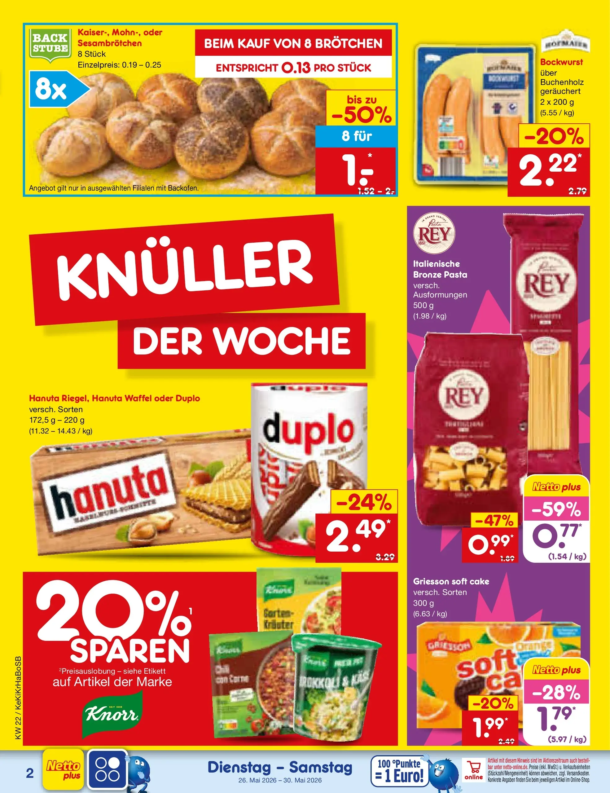 Netto Marken-Discount Prospekt Oberhaid (ab 26.05.2026) » Angebote | Seite: 2 | Produkte: Bockwurst, Knorr, Brokkoli, Pasta