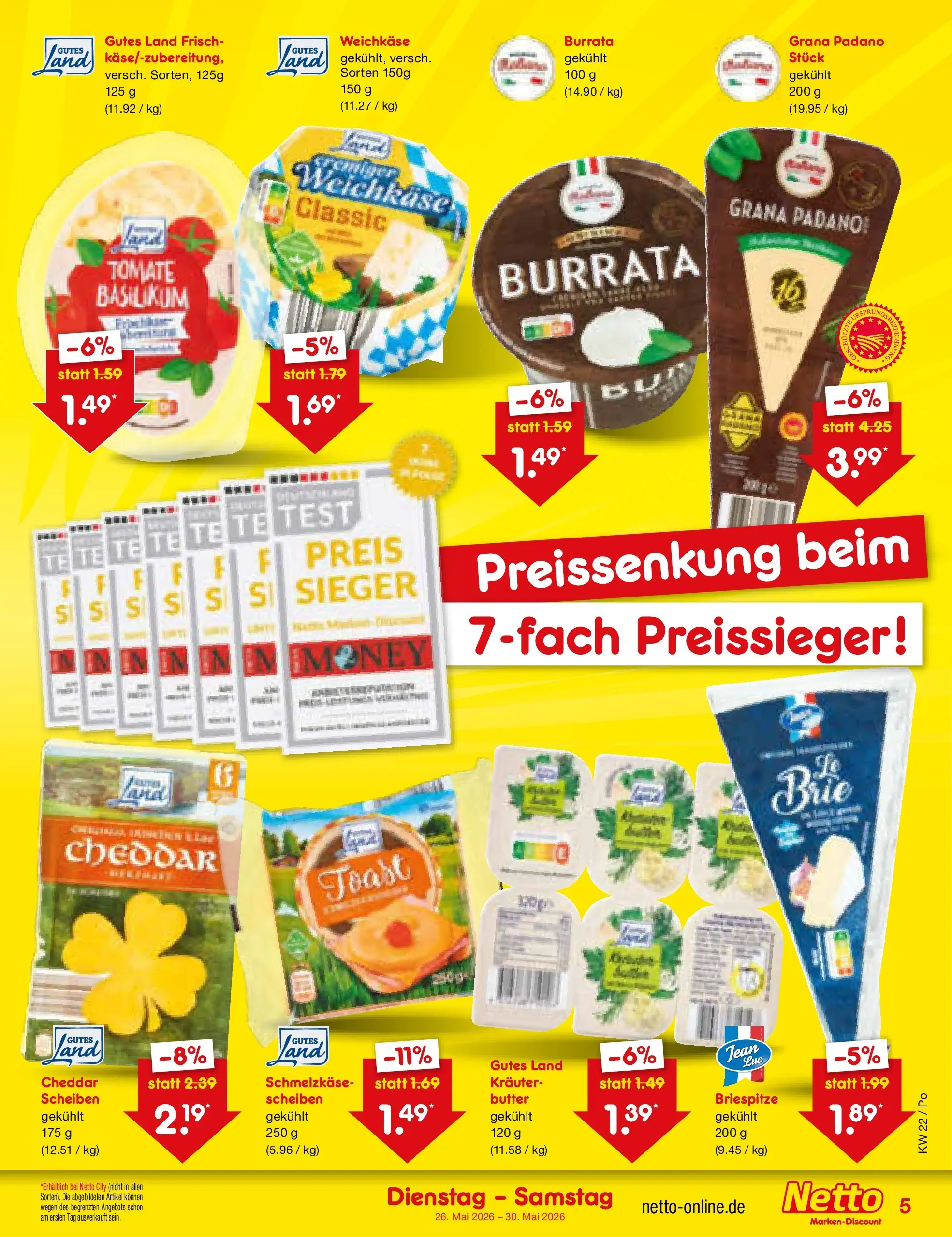 Netto Marken-Discount Prospekt Regensburg (ab 26.05.2026) » Angebote | Seite: 5 | Produkte: Butter, Toast, Burrata