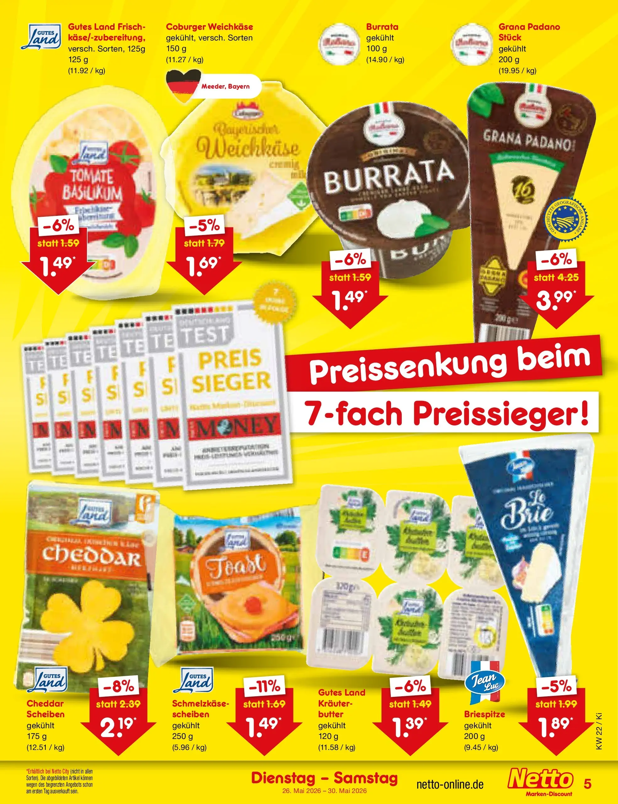 Netto Marken-Discount Prospekt Oberhaid (ab 26.05.2026) » Angebote | Seite: 5 | Produkte: Butter, Toast, Burrata