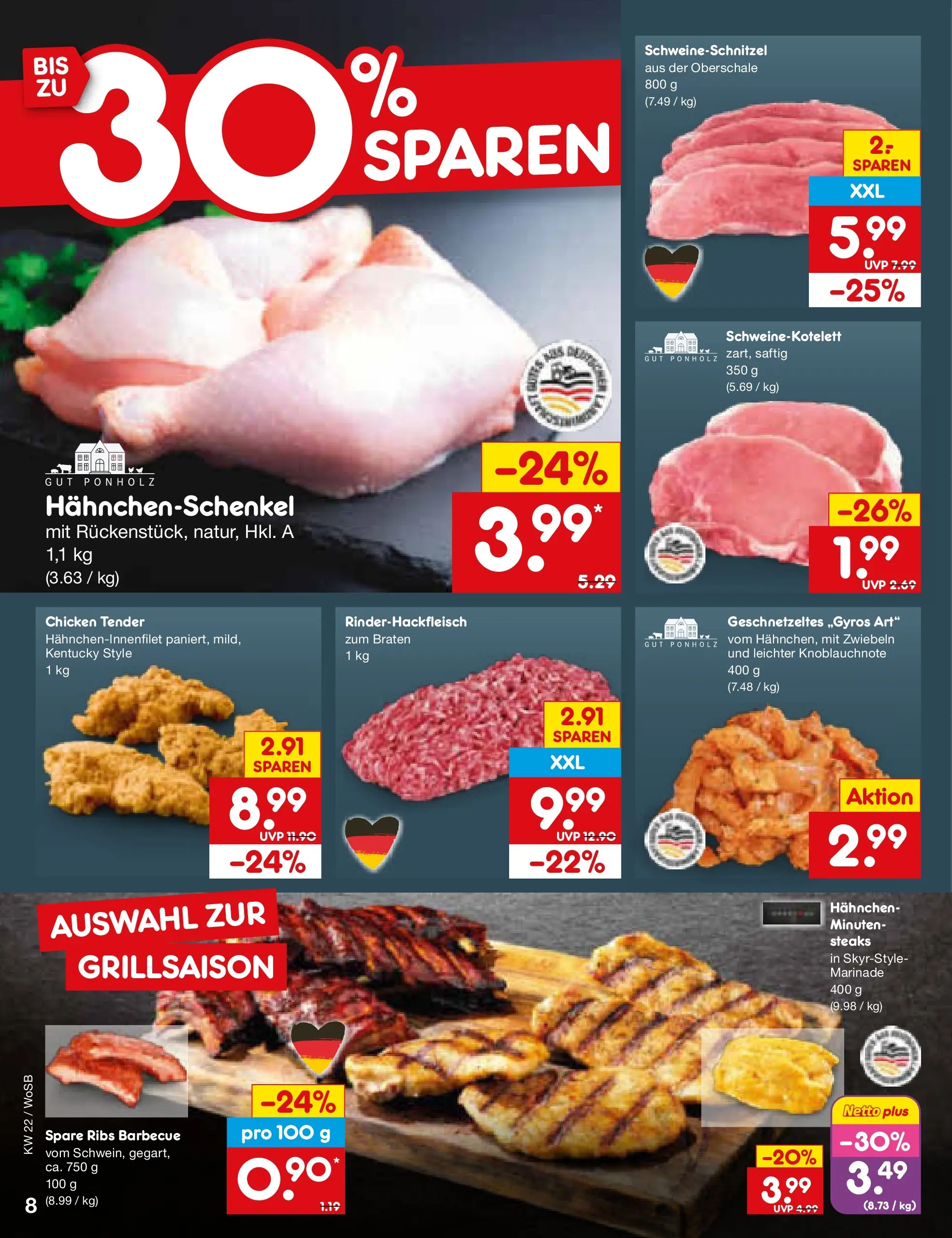 Netto Marken-Discount Prospekt Mannheim (ab 26.05.2026) » Angebote | Seite: 10 | Produkte: Hahnchen, Hahnchenschenkel, Spare ribs, Zwiebeln