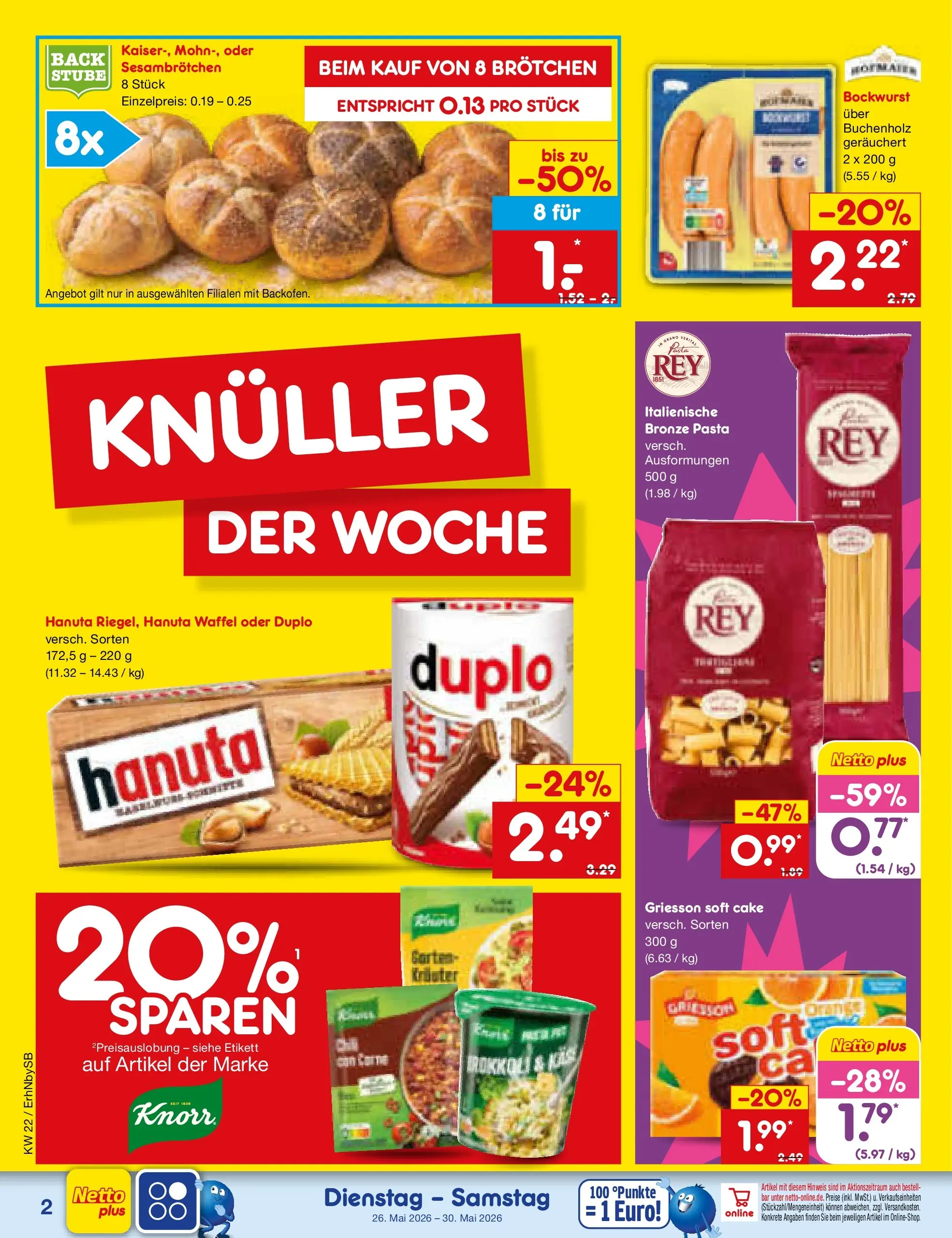 Netto Marken-Discount Prospekt Metten (ab 26.05.2026) » Angebote | Seite: 2 | Produkte: Bockwurst, Pasta