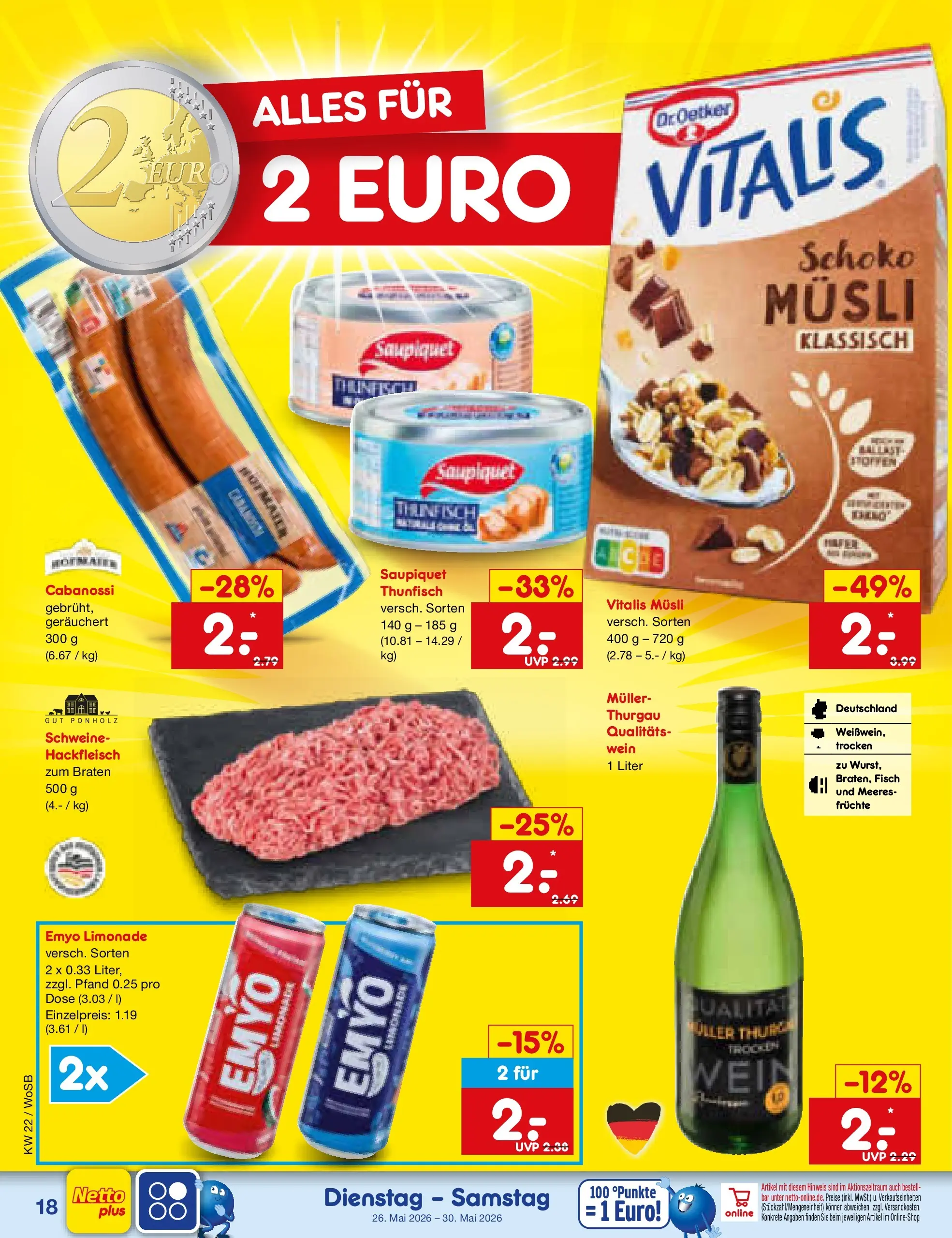 Netto Marken-Discount Prospekt Mannheim (ab 26.05.2026) » Angebote | Seite: 22 | Produkte: Thunfisch, Fisch, Wein, Hackfleisch