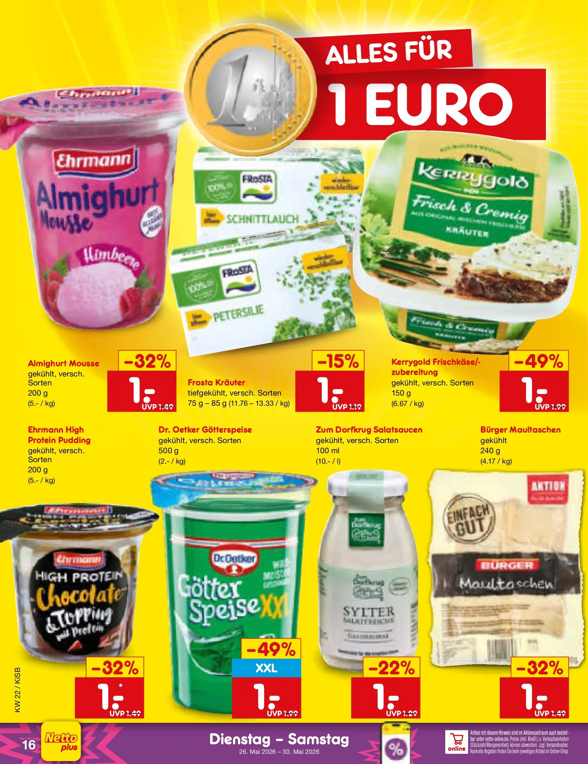 Netto Marken-Discount Prospekt Oberhaid (ab 26.05.2026) » Angebote | Seite: 20 | Produkte: Burger, Pudding, Himbeere, Maultaschen