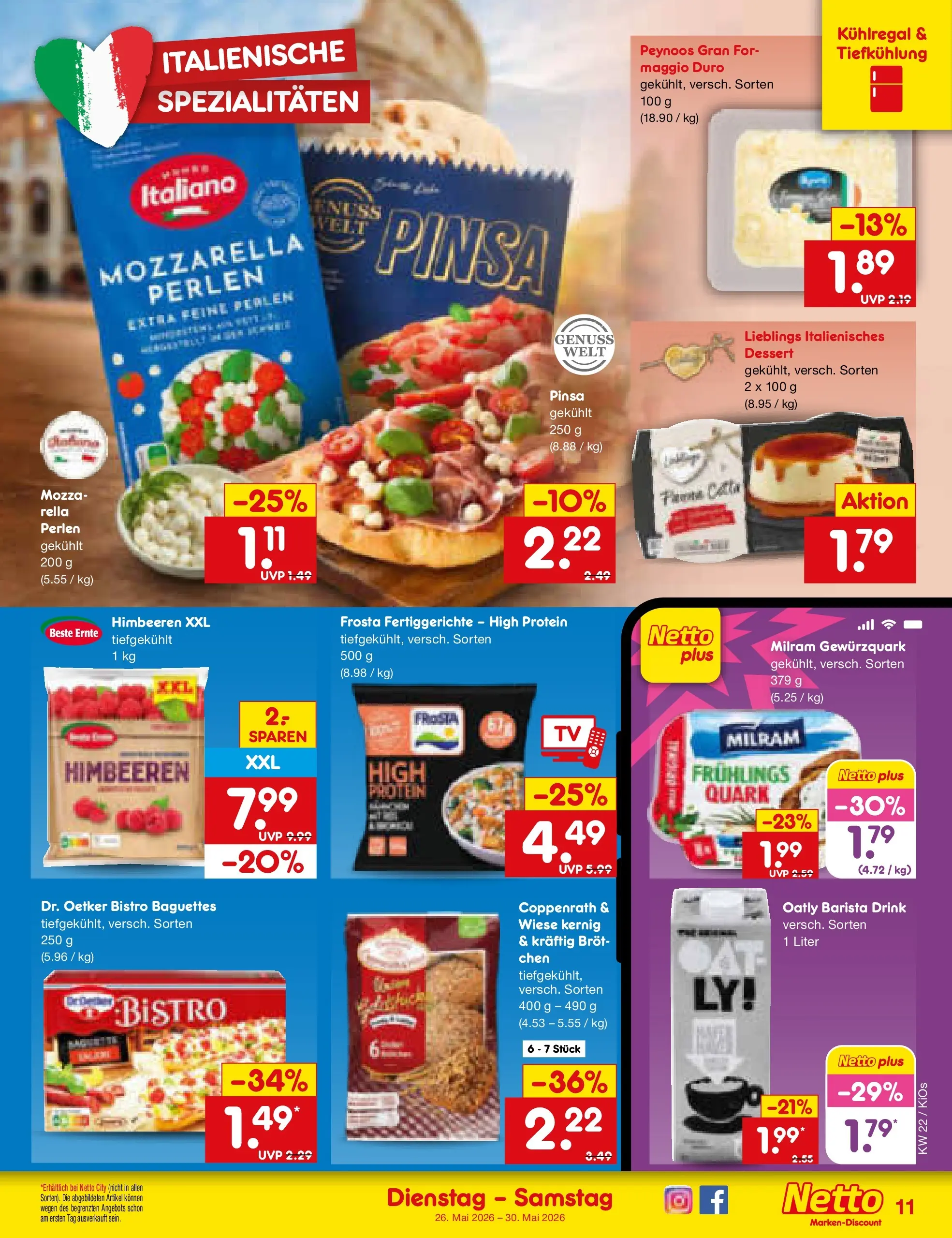 Netto Marken-Discount Prospekt Oberhaid (ab 26.05.2026) » Angebote | Seite: 13 | Produkte: Mozzarella, Frosta, Fertiggerichte, Brot