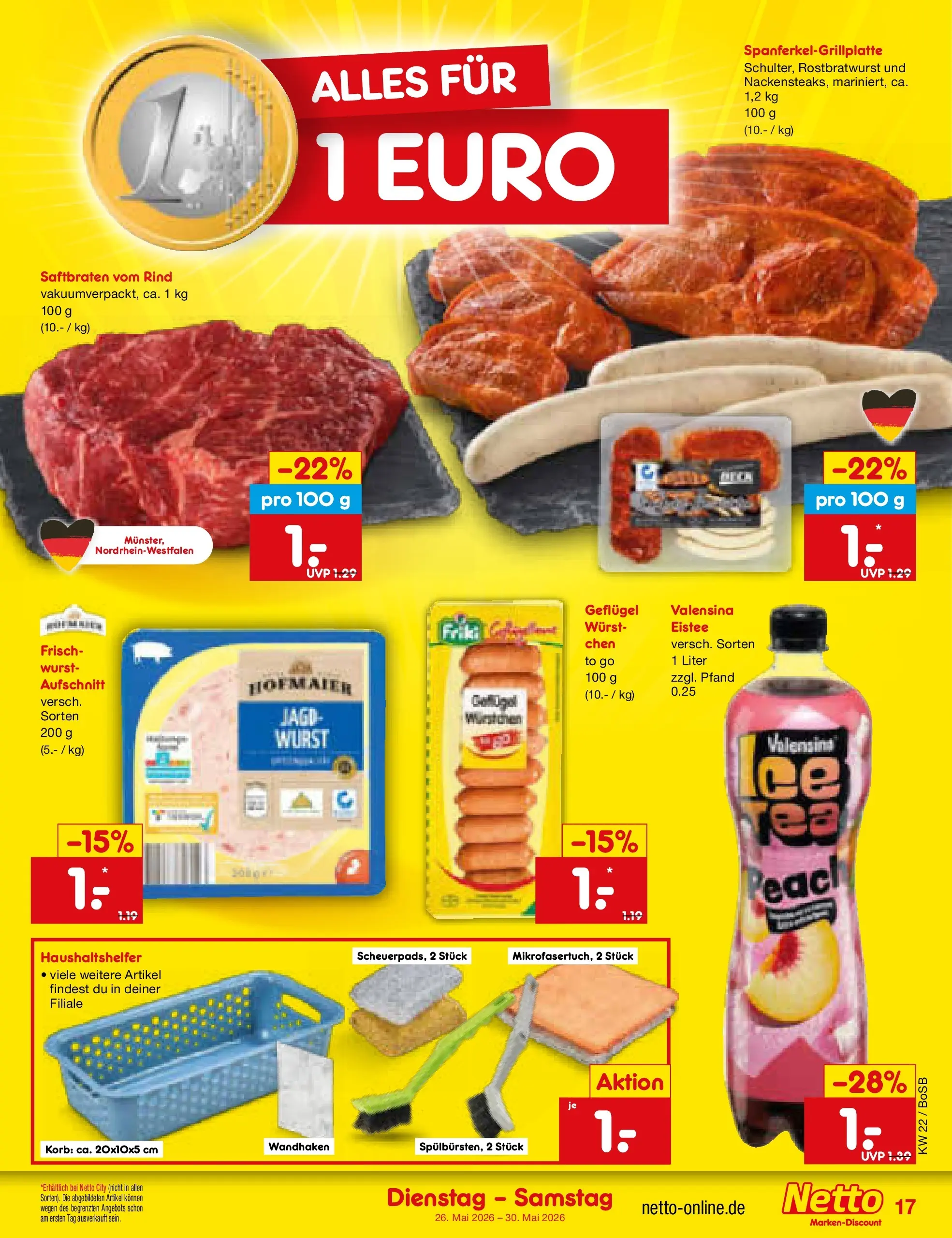 Netto Marken-Discount Prospekt Stadtlohn (ab 26.05.2026) » Angebote | Seite: 21 | Produkte: Korb, Valensina, Wurst