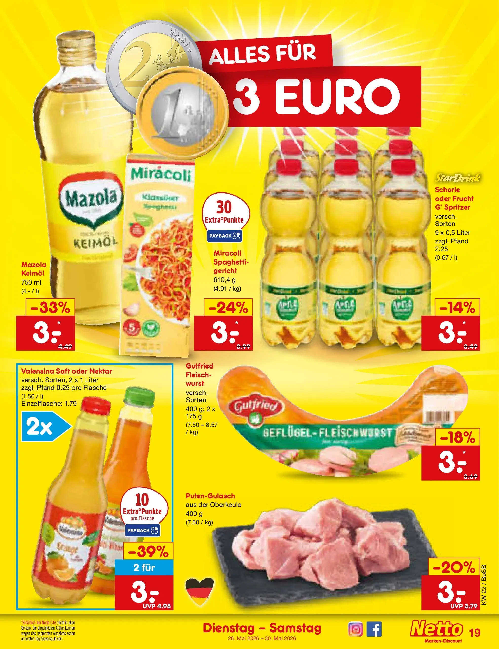 Netto Marken-Discount Prospekt Stadtlohn (ab 26.05.2026) » Angebote | Seite: 23 | Produkte: Valensina, Wurst, Saft, Fleisch