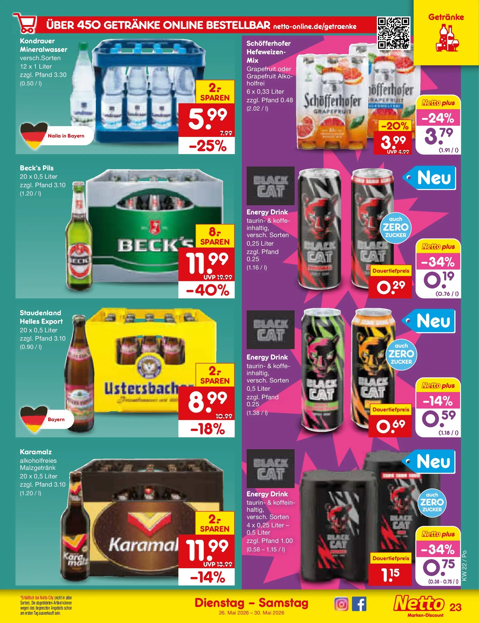 Netto Marken-Discount Prospekt Regensburg (ab 26.05.2026) » Angebote | Seite: 29 | Produkte: Energy, Pils, Mineralwasser, Zucker