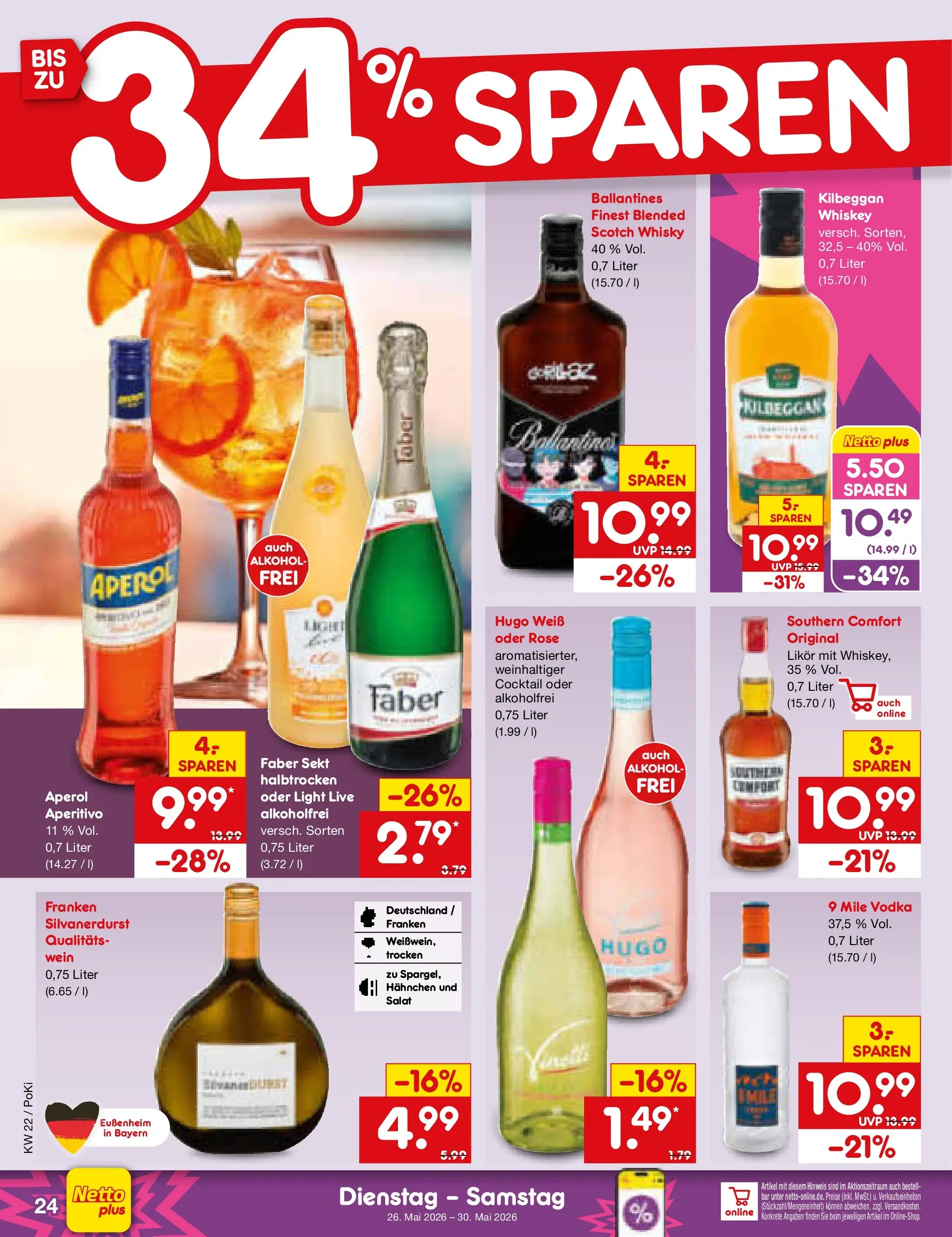 Netto Marken-Discount Prospekt Oberhaid (ab 26.05.2026) » Angebote | Seite: 30 | Produkte: Hahnchen, Sekt, Likör, Whiskey
