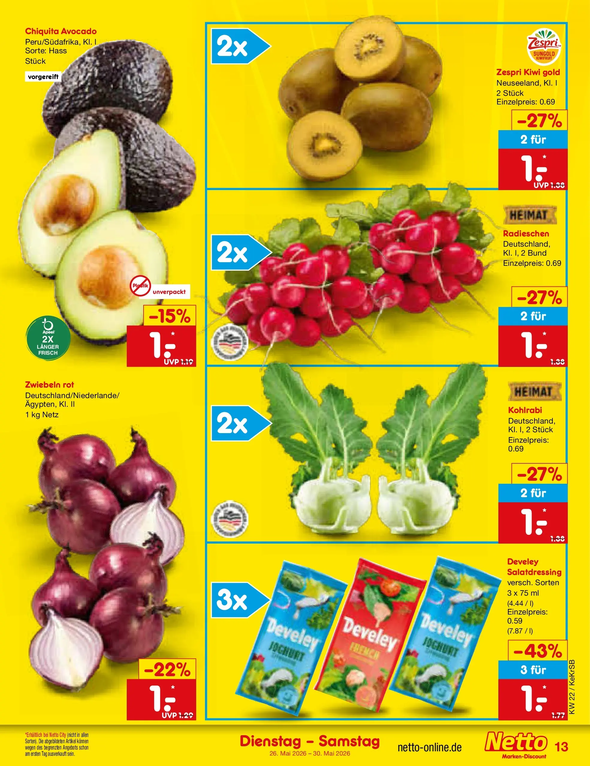 Netto Marken-Discount Prospekt Jüchen (ab 26.05.2026) » Angebote | Seite: 17 | Produkte: Joghurt, Kohlrabi, Avocado, Zwiebeln