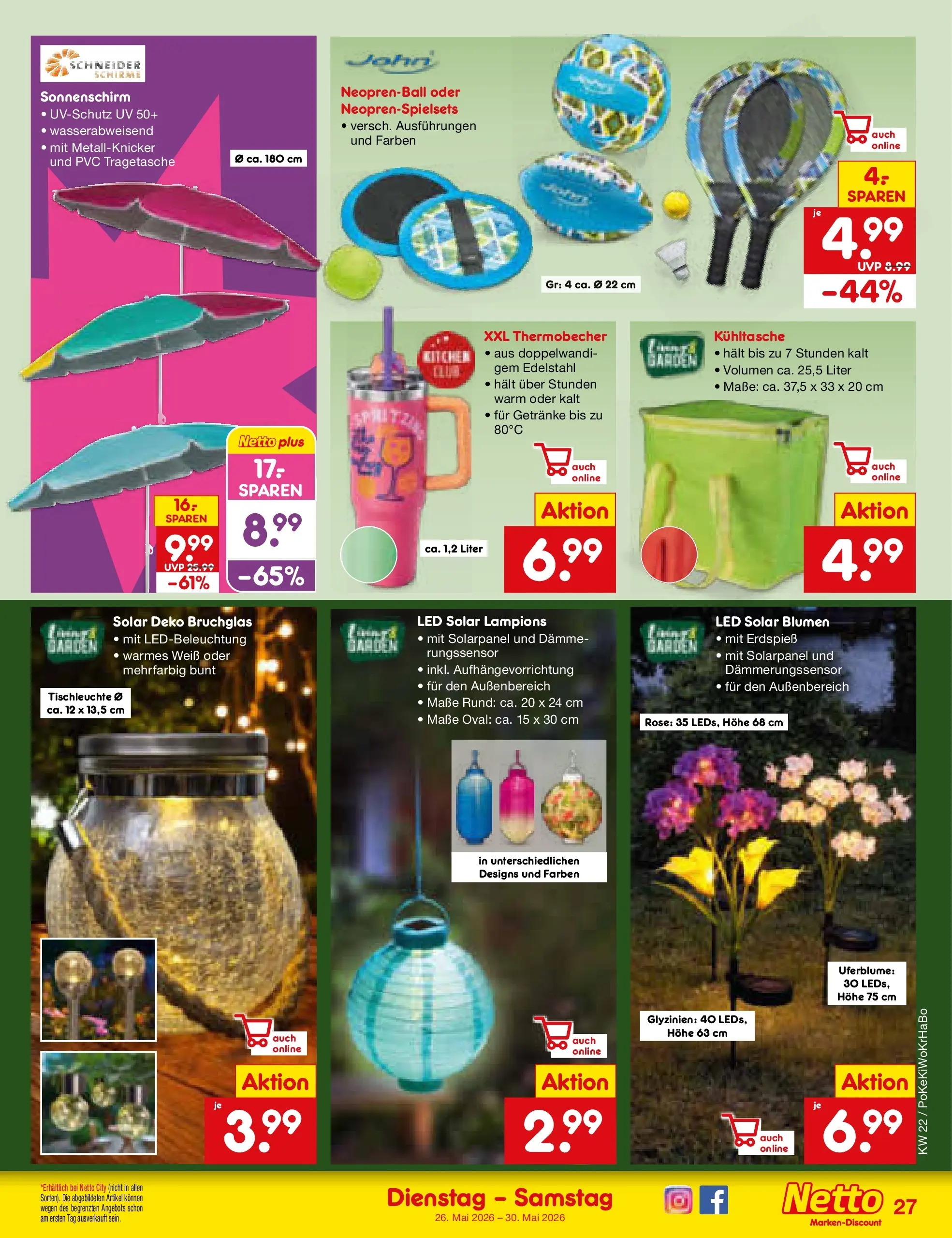 Netto Marken-Discount Prospekt Mannheim (ab 26.05.2026) » Angebote | Seite: 33 | Produkte: Blumen, Sonnenschirm