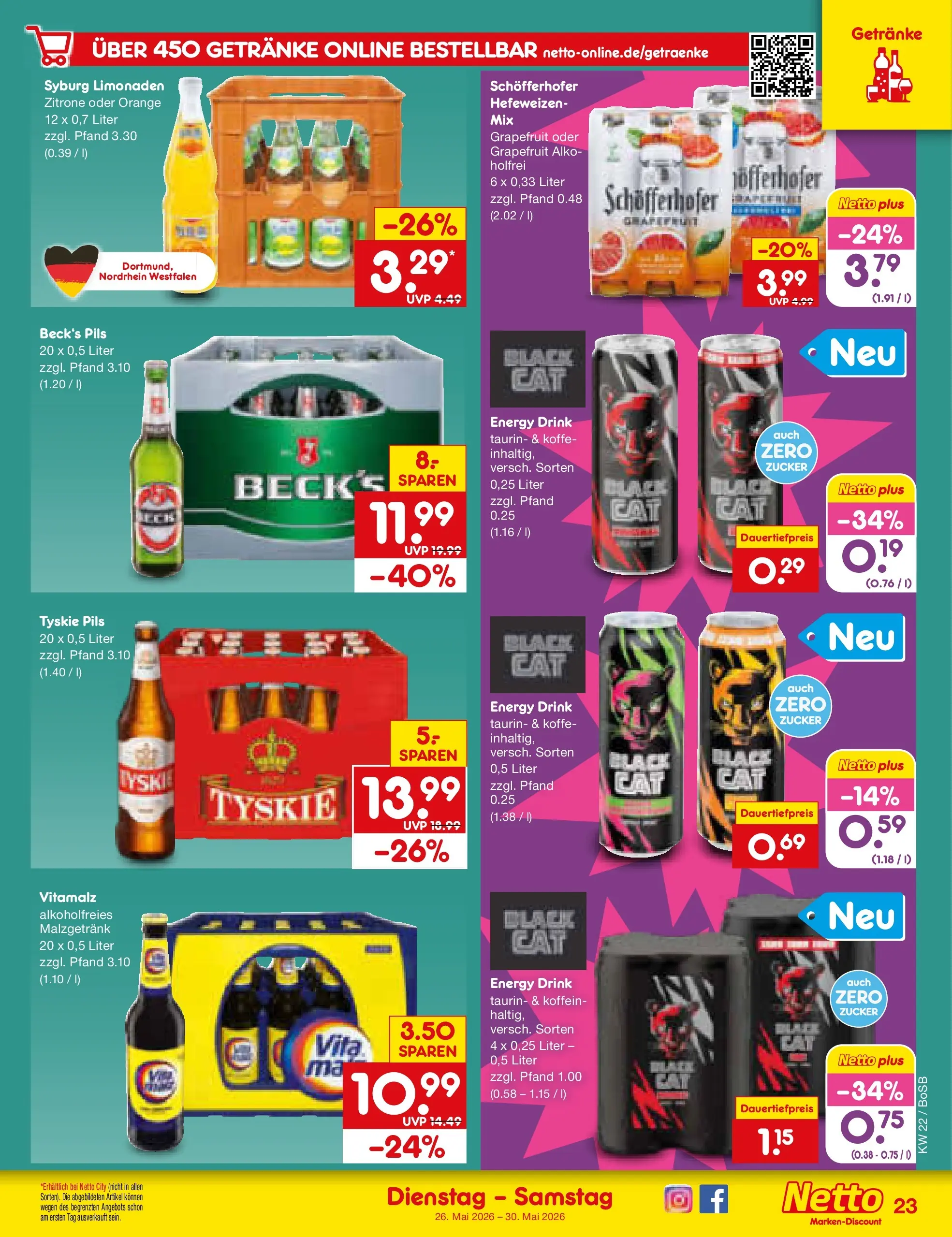 Netto Marken-Discount Prospekt Stadtlohn (ab 26.05.2026) » Angebote | Seite: 29 | Produkte: Tyskie, Energy, Pils, Zitrone