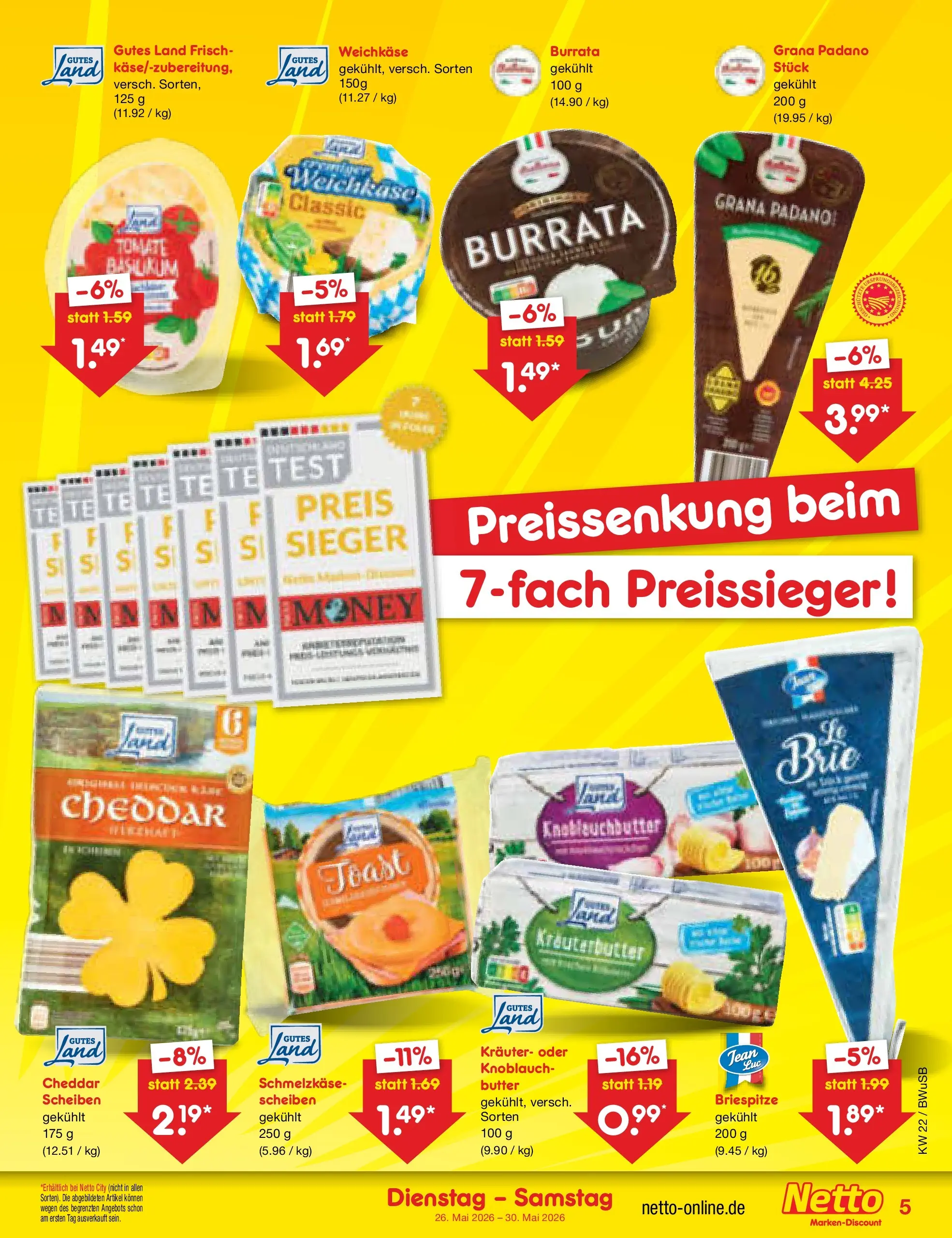 Netto Marken-Discount Prospekt Stemwede-Dielingen (ab 26.05.2026) » Angebote | Seite: 5 | Produkte: Butter, Kräuterbutter, Burrata, Knoblauch