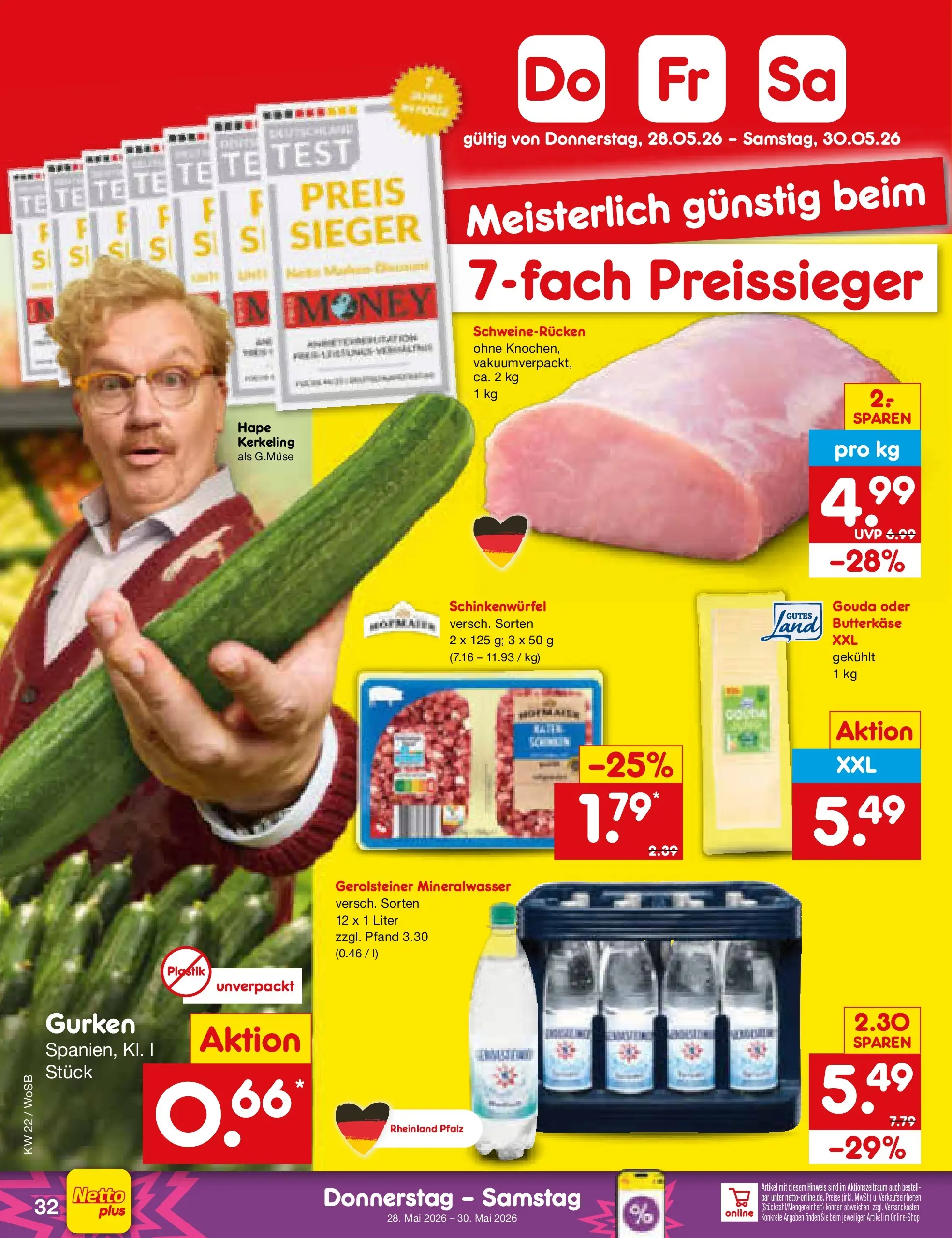 Netto Marken-Discount Prospekt Mannheim (ab 26.05.2026) » Angebote | Seite: 40 | Produkte: Gouda, Schweinerucken, Gurken, Gerolsteiner
