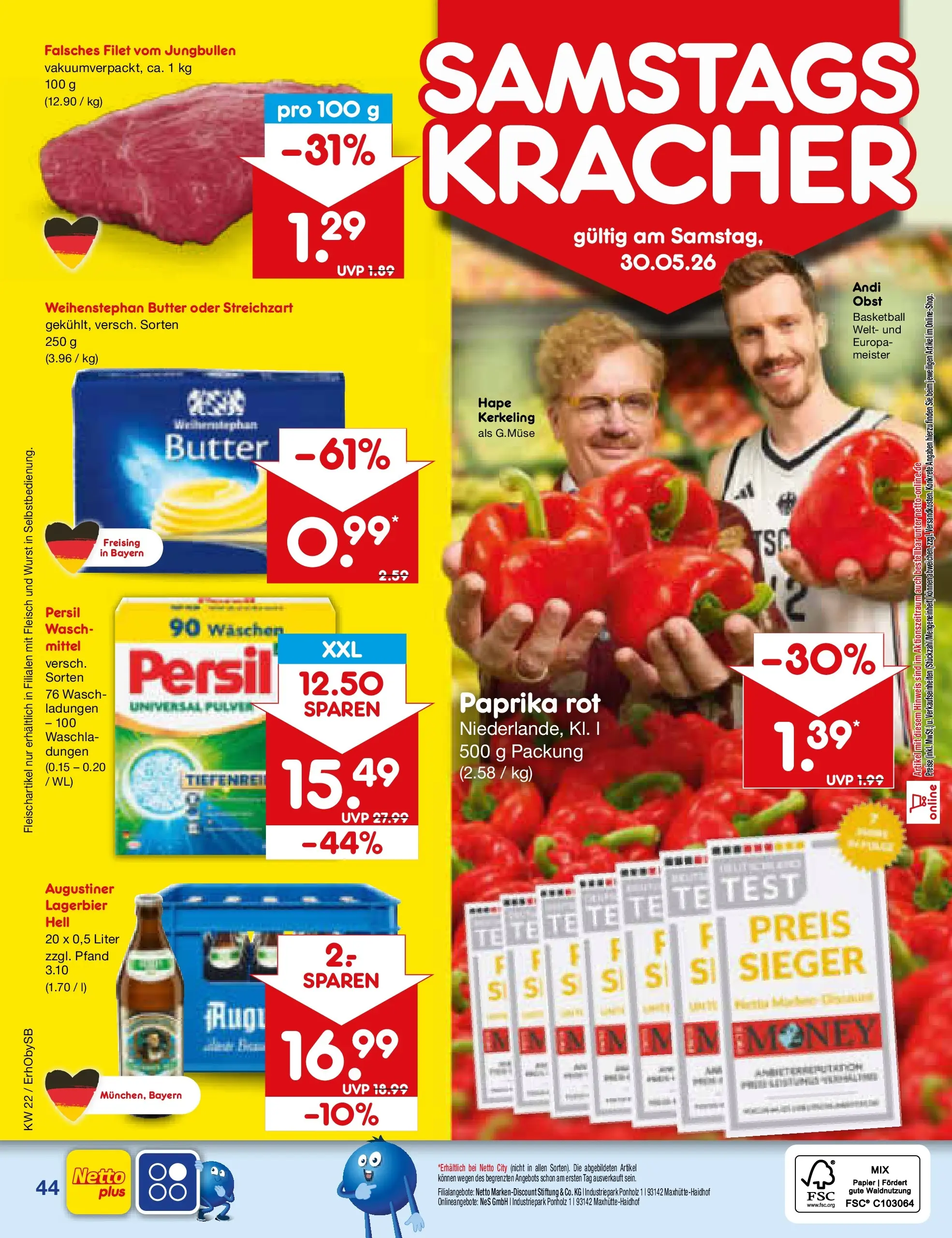 Netto Marken-Discount Prospekt Mauern (ab 26.05.2026) » Angebote | Seite: 52 | Produkte: Butter, Paprika rot, Paprika, Wurst