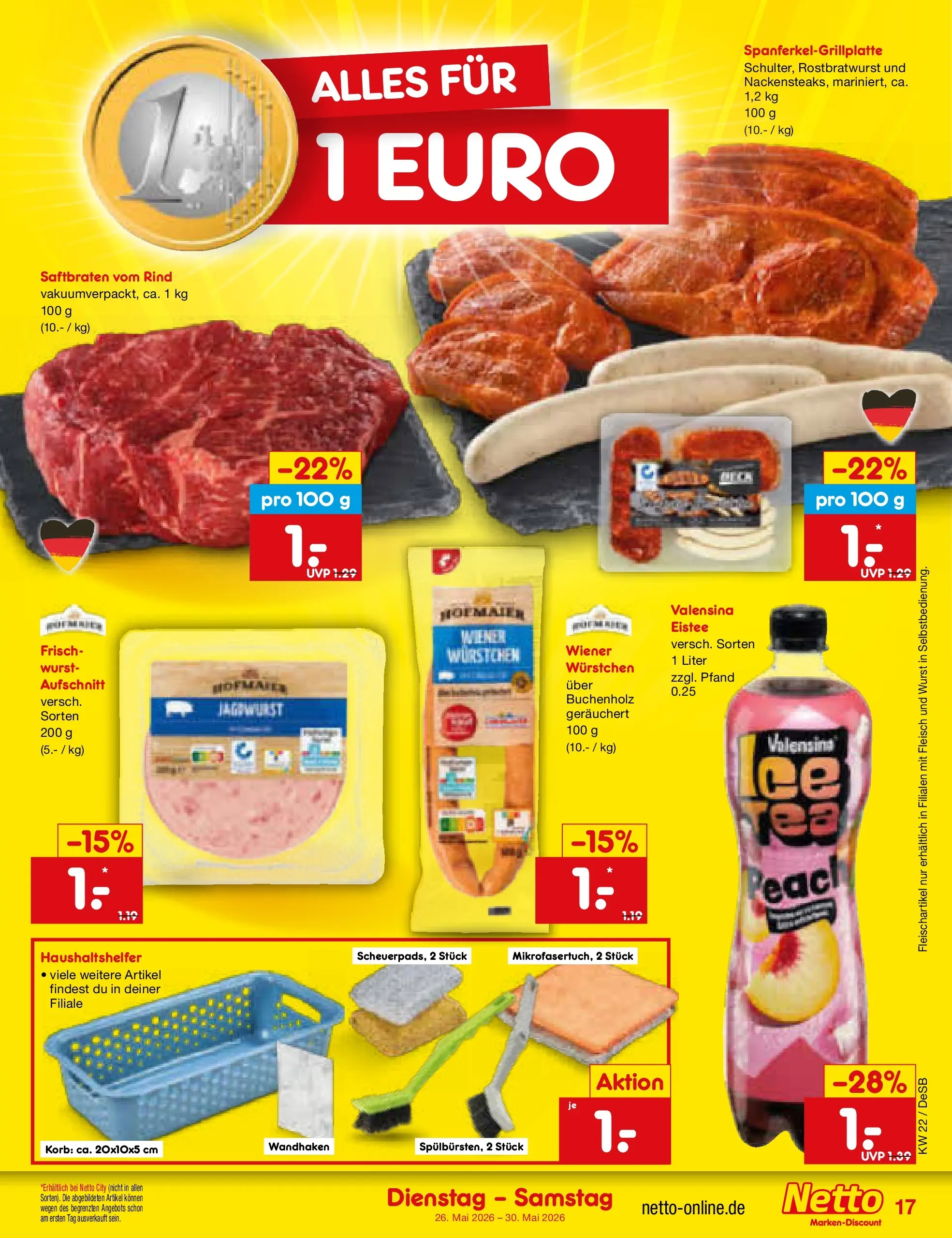 Netto Marken-Discount Prospekt Thierhaupten (ab 26.05.2026) » Angebote | Seite: 21 | Produkte: Korb, Valensina, Wurst, Fleisch