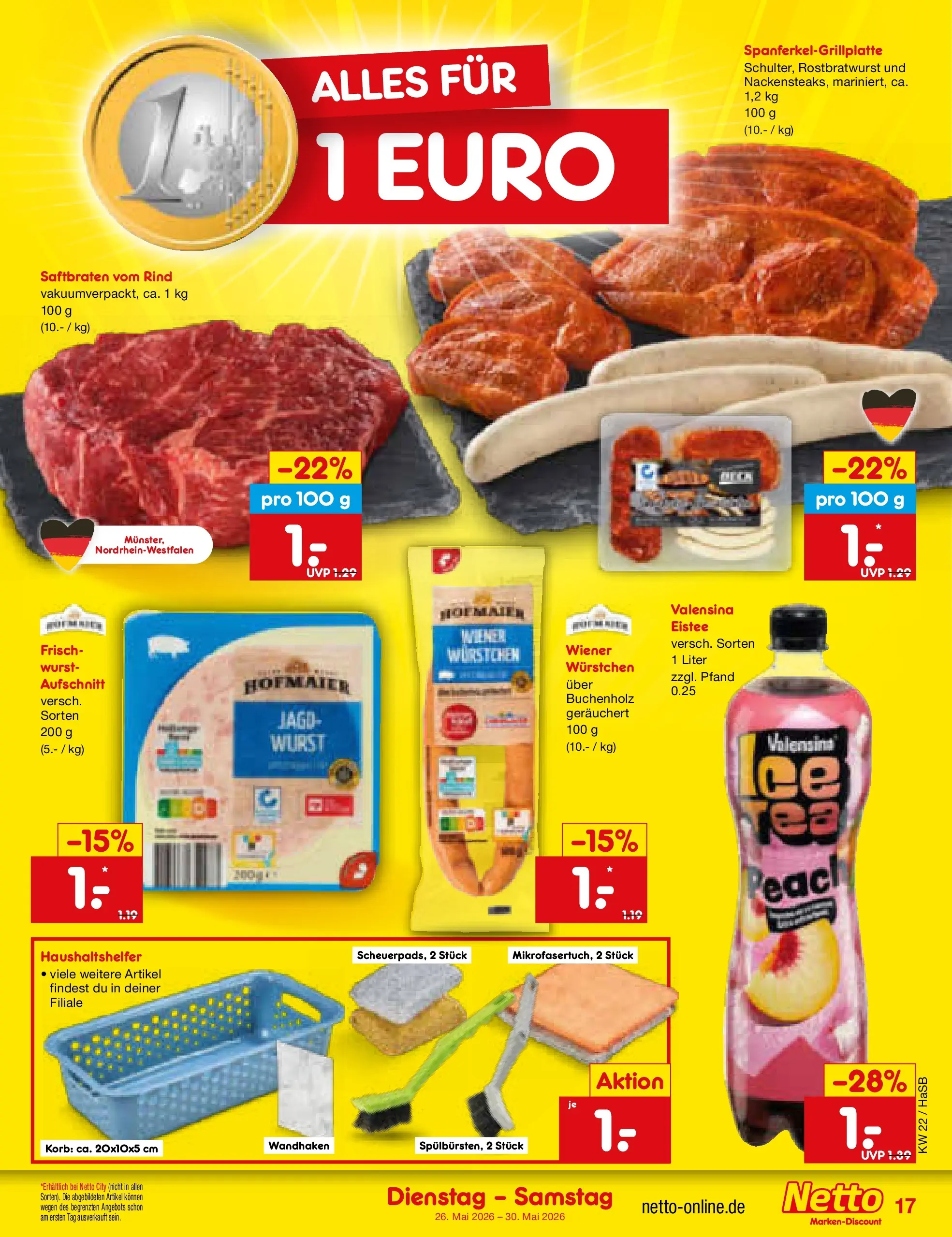 Netto Marken-Discount Prospekt Wuppertal (ab 26.05.2026) » Angebote | Seite: 21 | Produkte: Korb, Valensina, Wurst