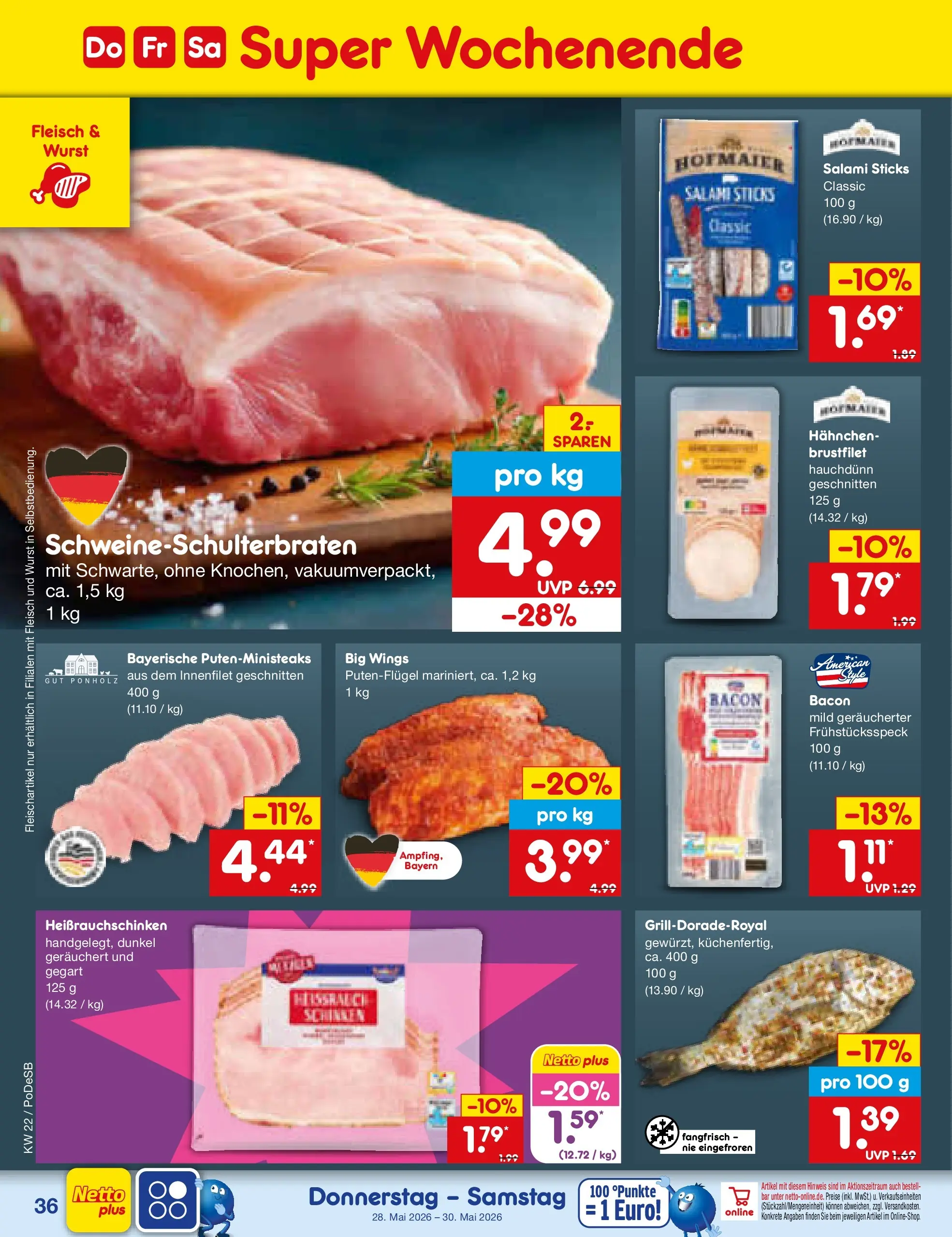 Netto Marken-Discount Prospekt Thierhaupten (ab 26.05.2026) » Angebote | Seite: 44 | Produkte: Hahnchen, Wurst, Salami, Fleisch