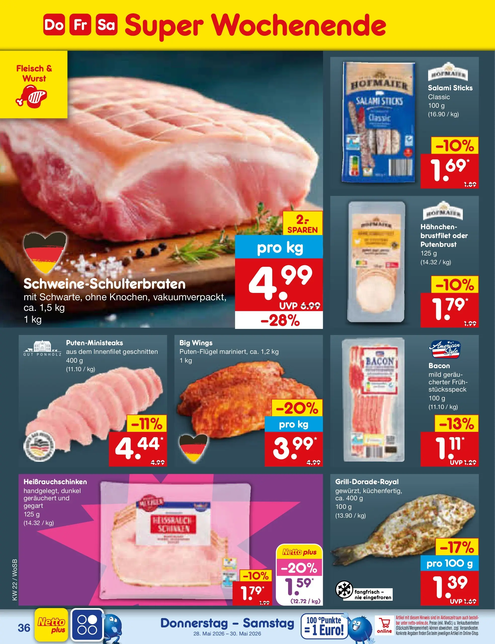 Netto Marken-Discount Prospekt Mannheim (ab 26.05.2026) » Angebote | Seite: 44 | Produkte: Hahnchen, Wurst, Salami, Fleisch