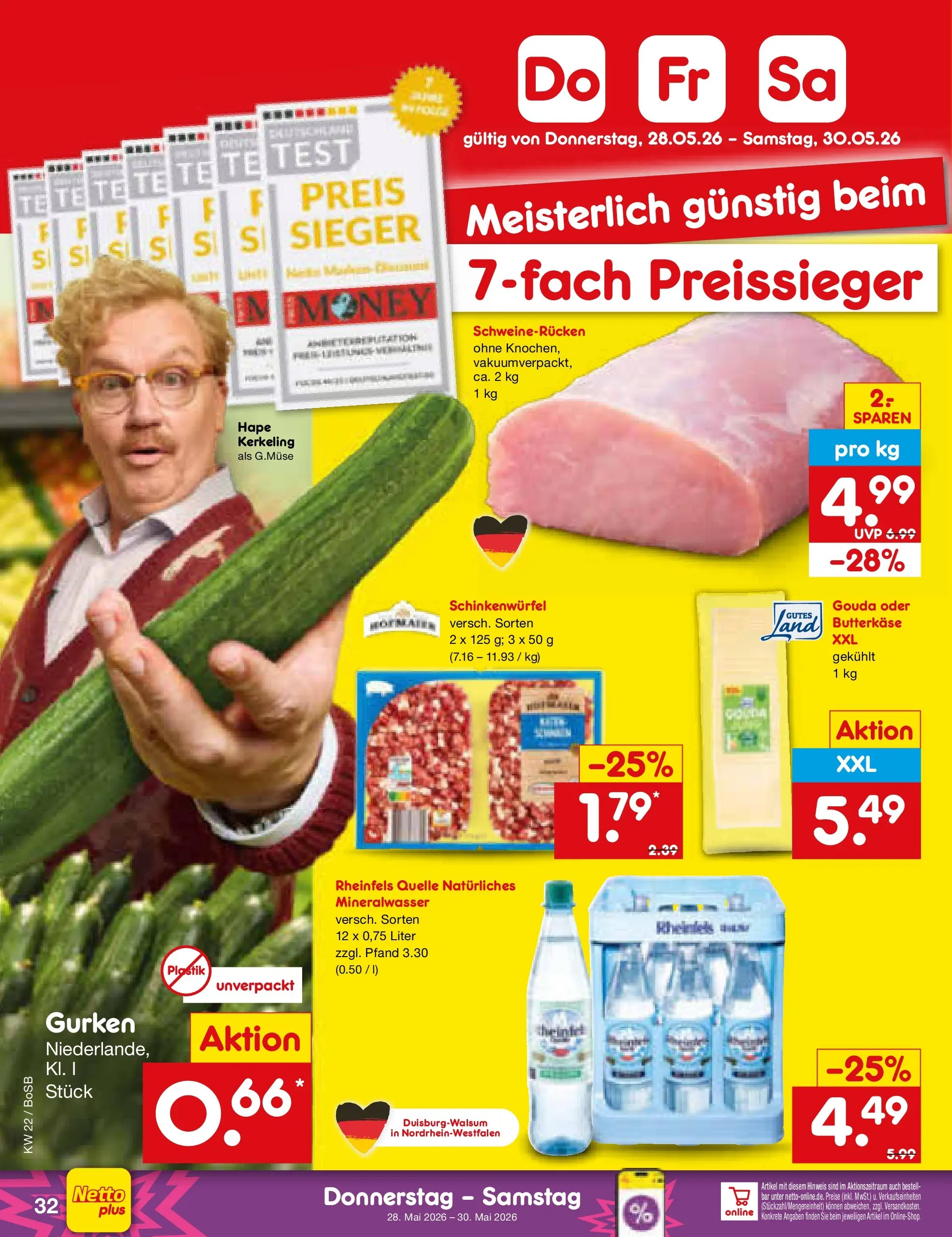 Netto Marken-Discount Prospekt Stadtlohn (ab 26.05.2026) » Angebote | Seite: 40 | Produkte: Gouda, Mineralwasser, Gurken, Rheinfels quelle