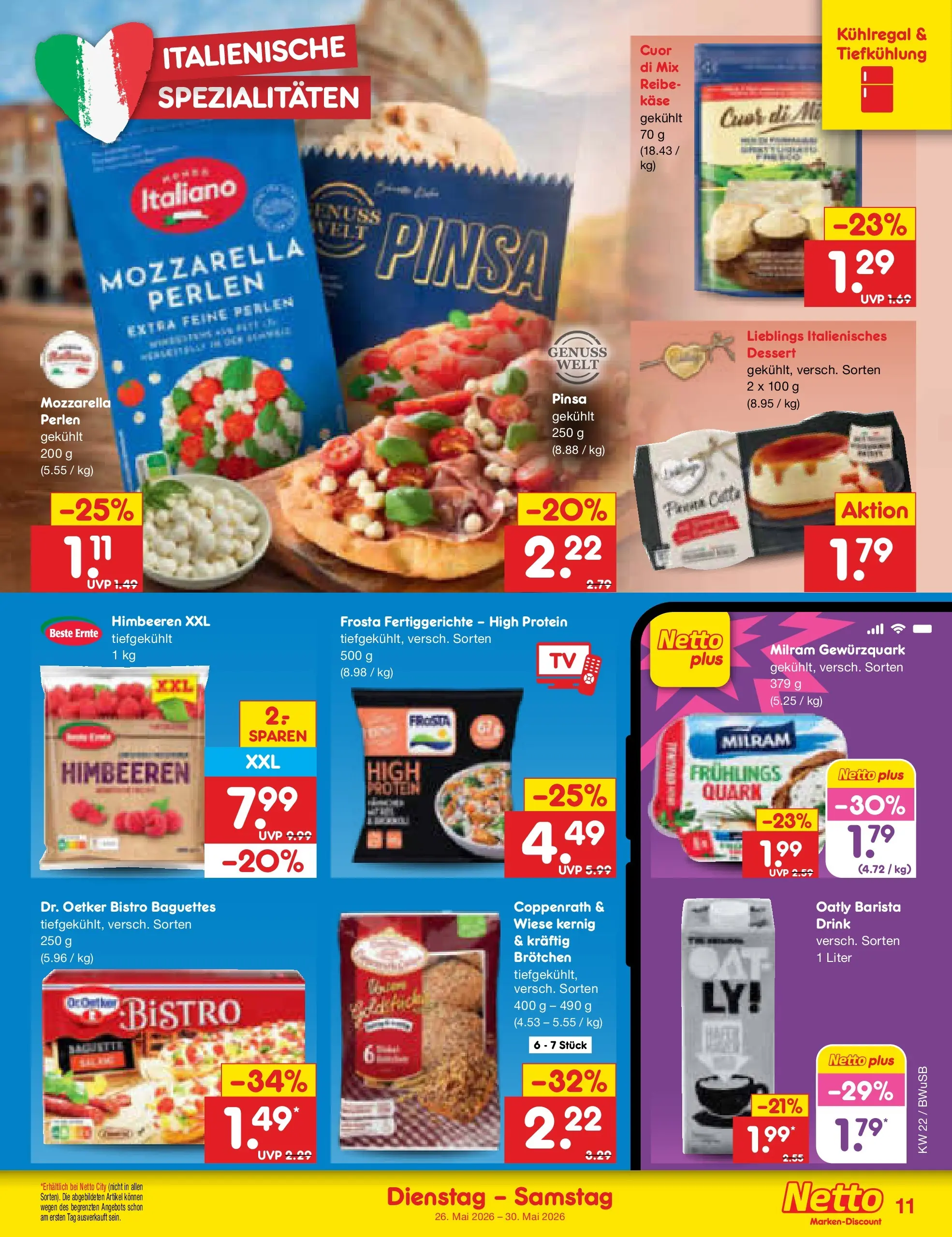 Netto Marken-Discount Prospekt Stemwede-Dielingen (ab 26.05.2026) » Angebote | Seite: 13 | Produkte: Himbeeren, Mozzarella, Milram, Oatly