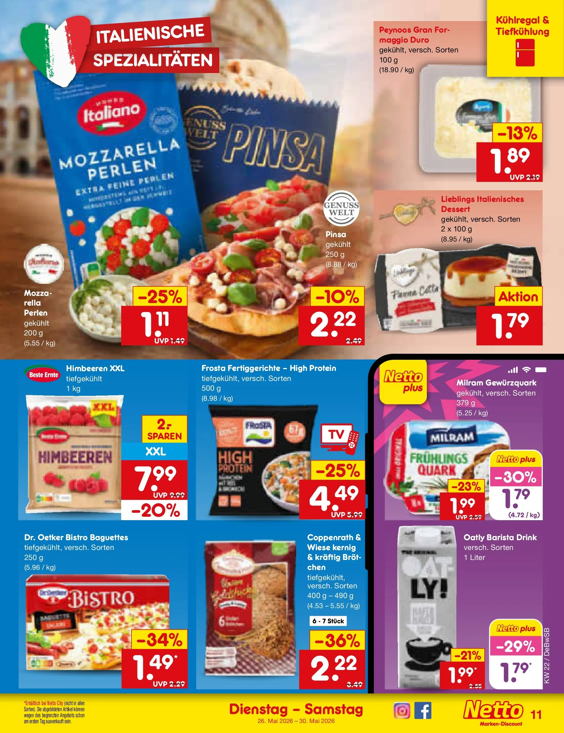 Netto Marken-Discount Prospekt Waiblingen-Bittenfeld (ab 26.05.2026) » Angebote | Seite: 13 | Produkte: Himbeeren, Mozzarella, Oatly, Brot
