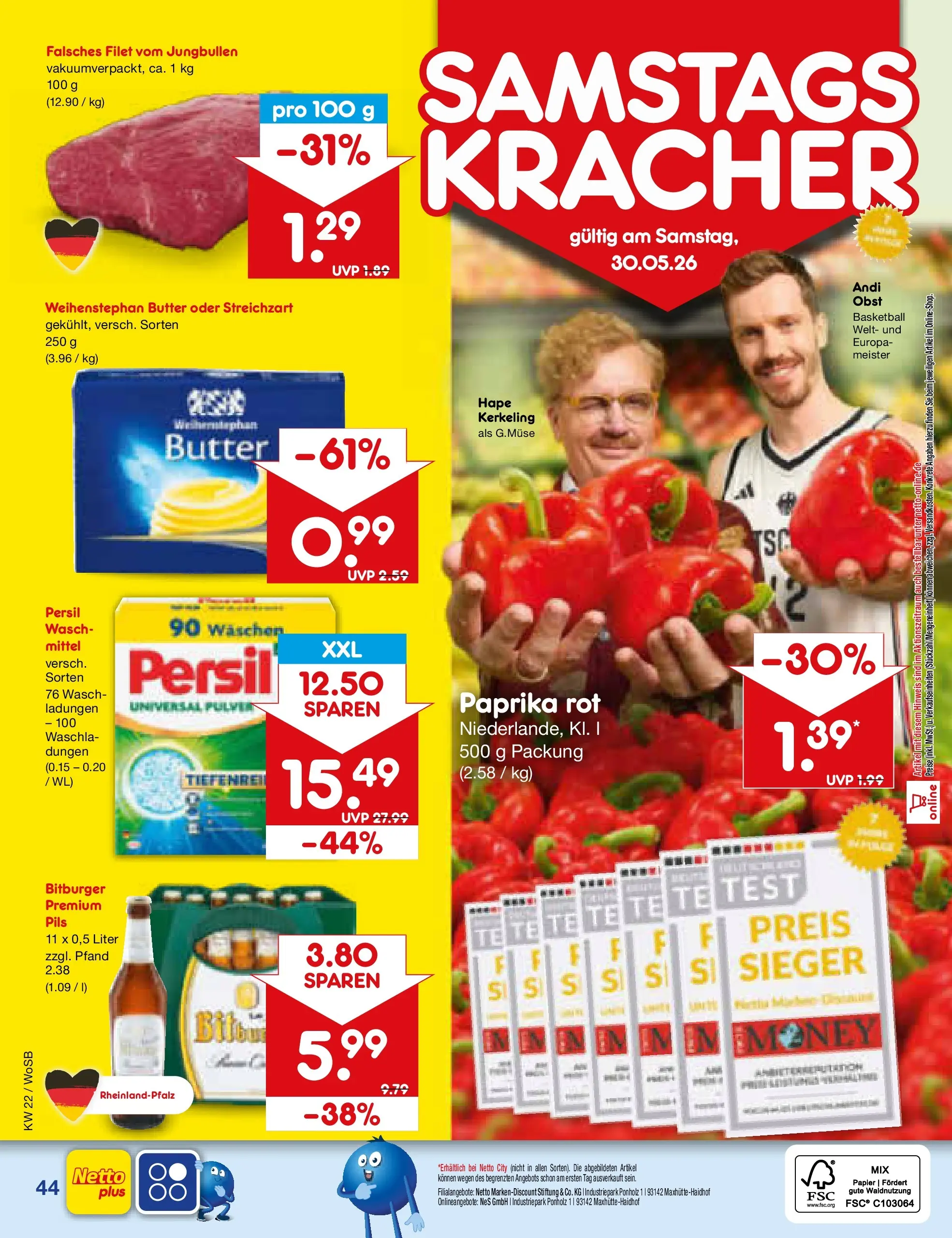 Netto Marken-Discount Prospekt Mannheim (ab 26.05.2026) » Angebote | Seite: 52 | Produkte: Bitburger, Paprika rot, Obst, Persil