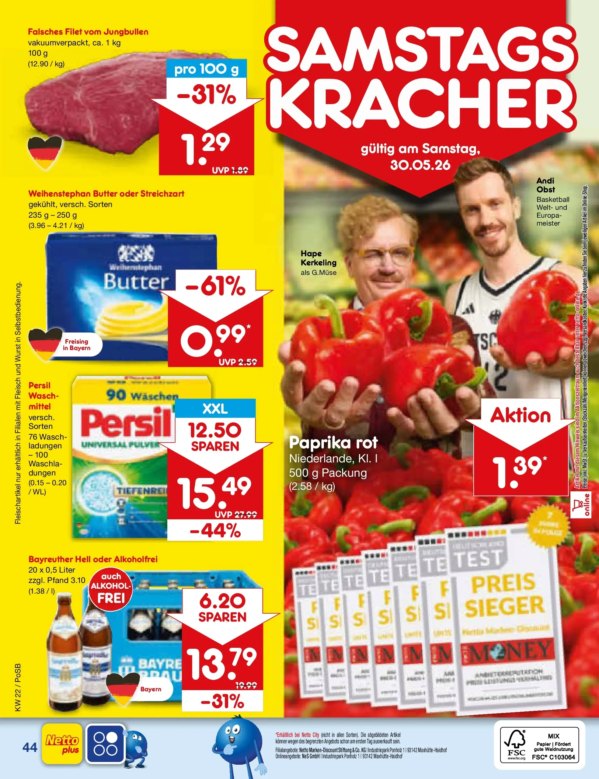 Netto Marken-Discount Prospekt Regensburg (ab 26.05.2026) » Angebote | Seite: 52 | Produkte: Bayreuther hell, Weihenstephan butter, Paprika, Wurst