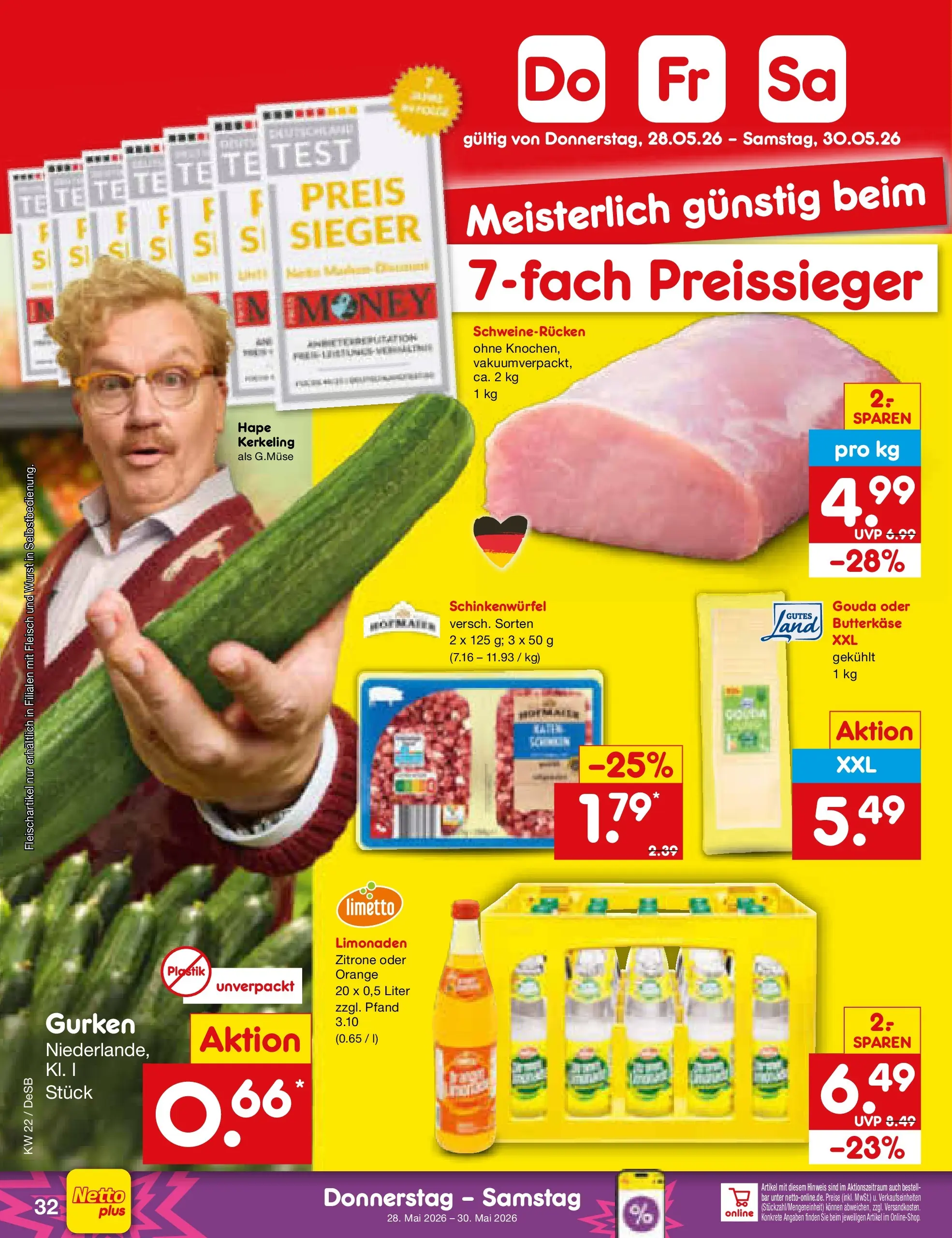 Netto Marken-Discount Prospekt Thierhaupten (ab 26.05.2026) » Angebote | Seite: 40 | Produkte: Gouda, Schweinerucken, Fleisch, Gurken