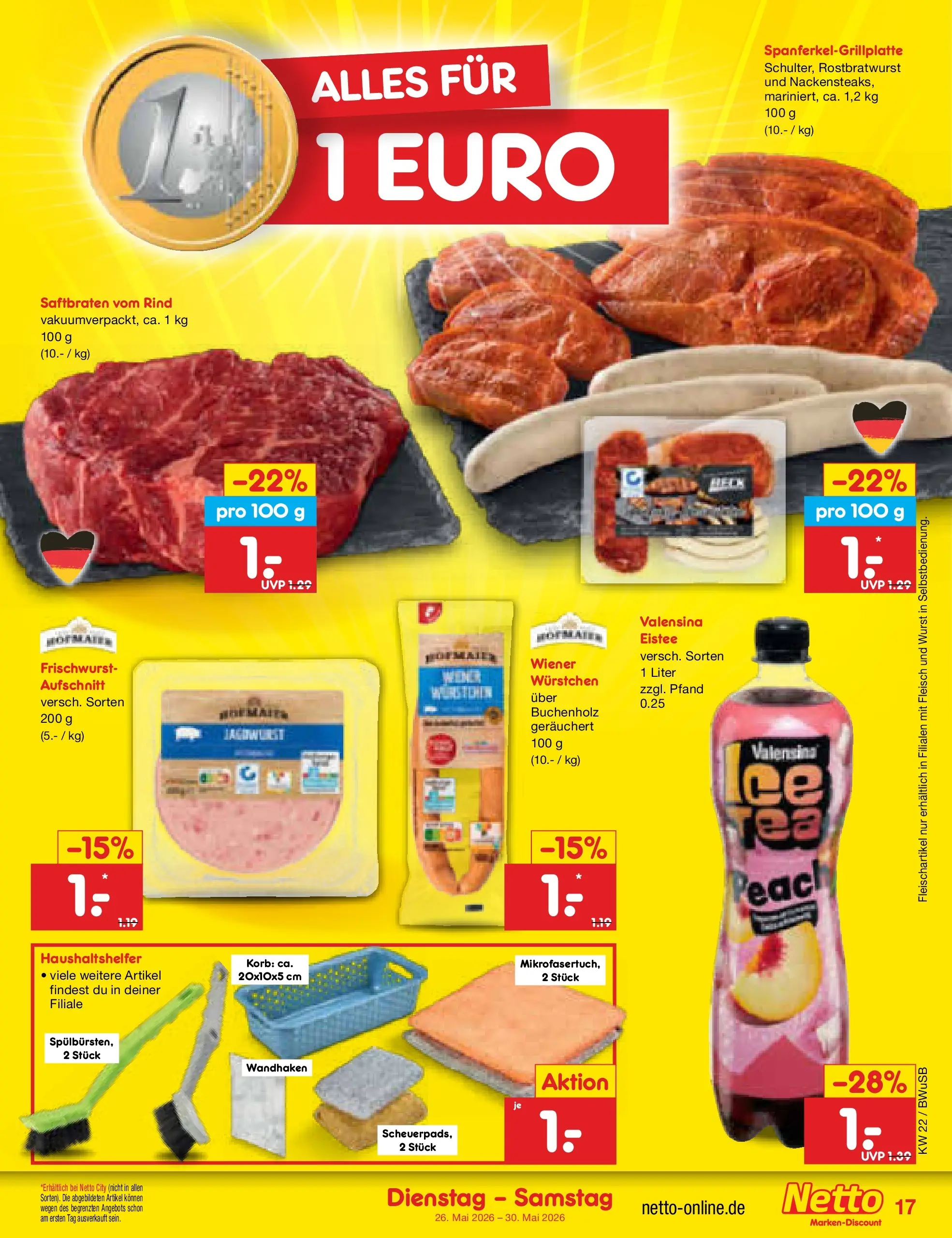 Netto Marken-Discount Prospekt Stemwede-Dielingen (ab 26.05.2026) » Angebote | Seite: 21 | Produkte: Wiener wurstchen, Korb, Valensina, Wurst