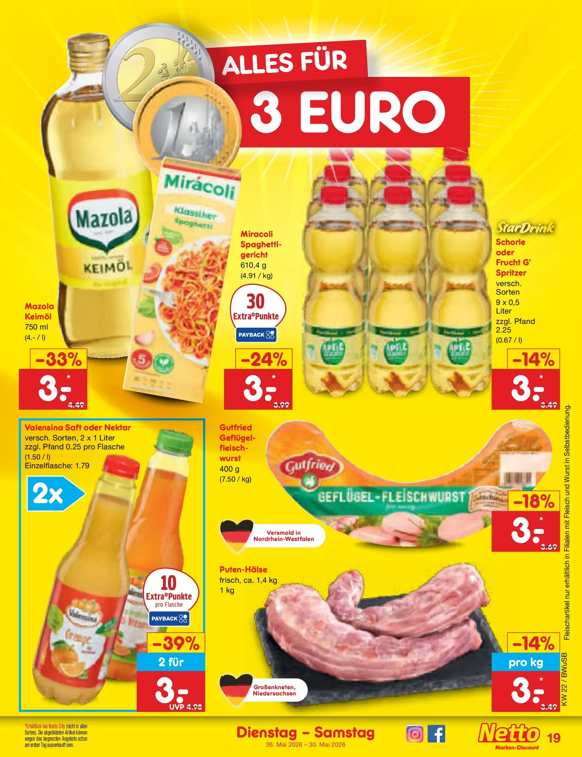 Netto Marken-Discount Prospekt Stemwede-Dielingen (ab 26.05.2026) » Angebote | Seite: 23 | Produkte: Valensina, Wurst, Saft, Fleisch