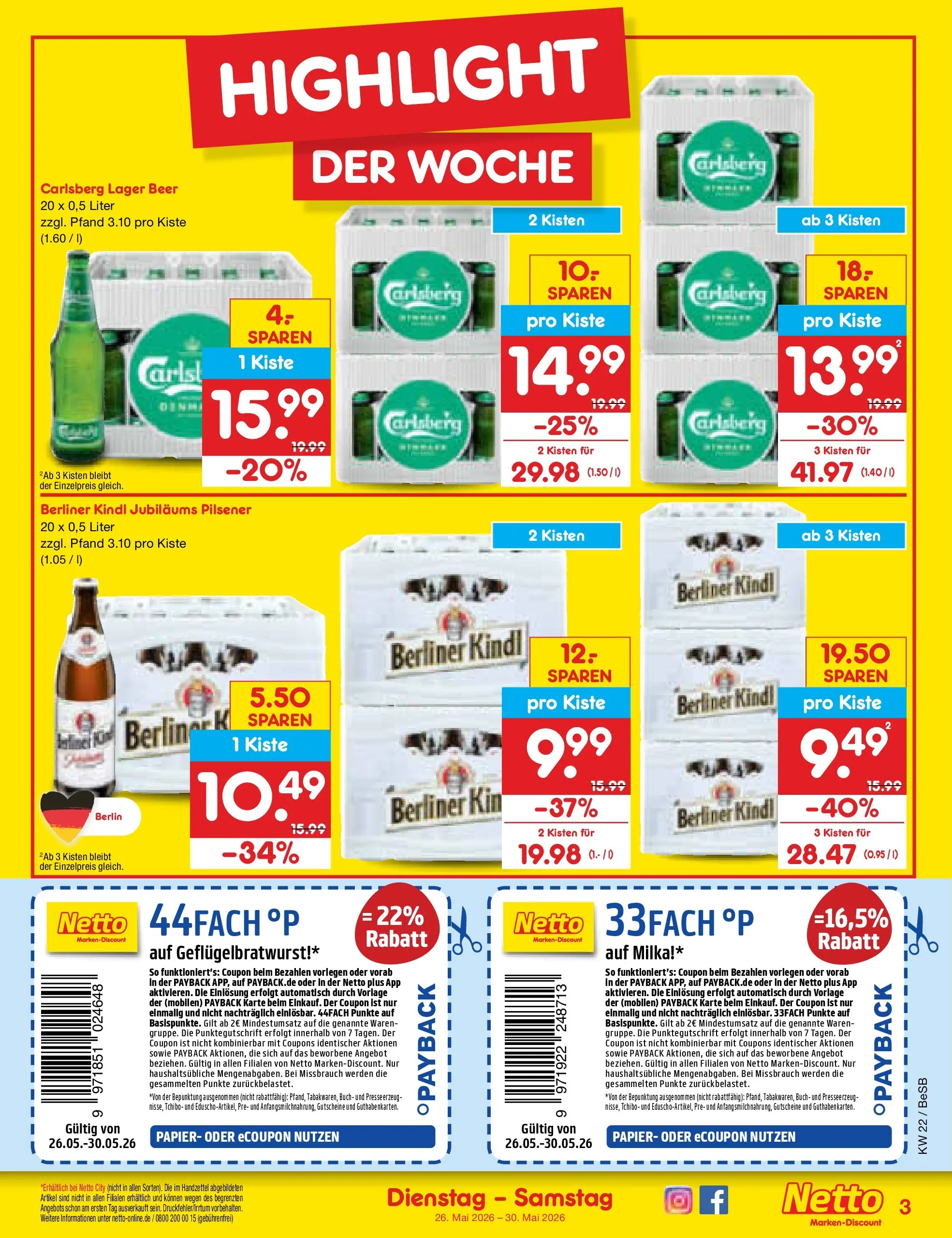 Netto Marken-Discount Prospekt Kremmen (ab 26.05.2026) » Angebote | Seite: 3 | Produkte: Berliner, Carlsberg, Milka