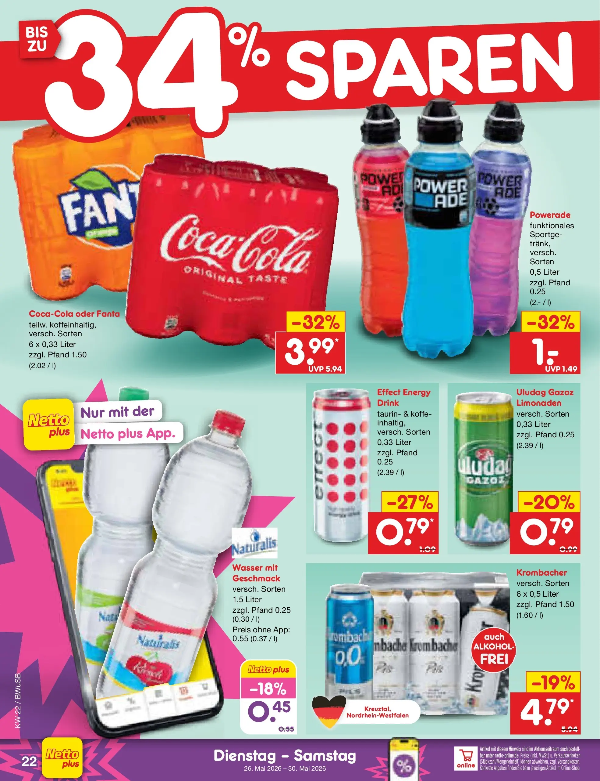 Netto Marken-Discount Prospekt Stemwede-Dielingen (ab 26.05.2026) » Angebote | Seite: 28 | Produkte: Fanta, Wasser, Powerade, Krombacher