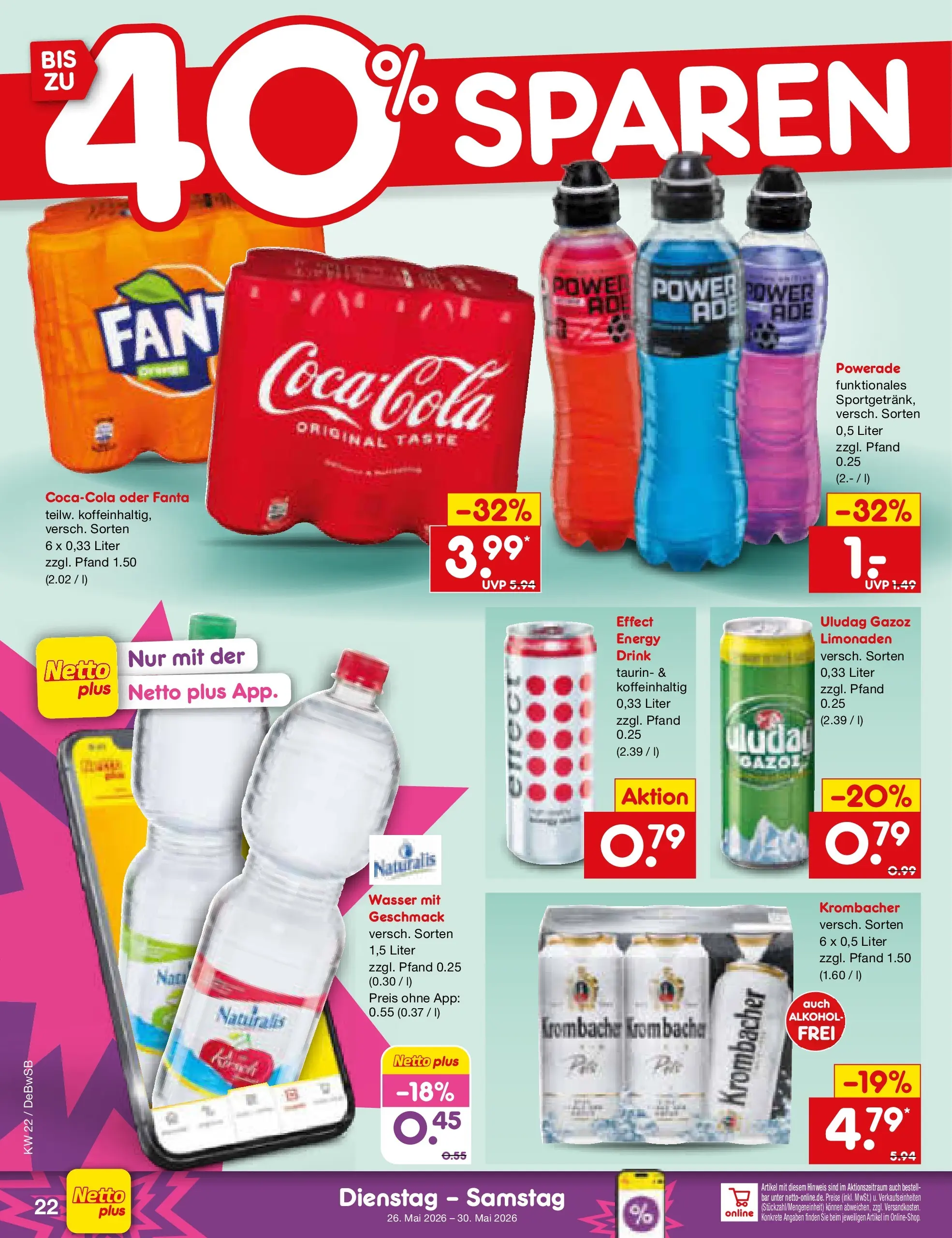 Netto Marken-Discount Prospekt Waiblingen-Bittenfeld (ab 26.05.2026) » Angebote | Seite: 28 | Produkte: Coca cola, Cola, Powerade, Krombacher