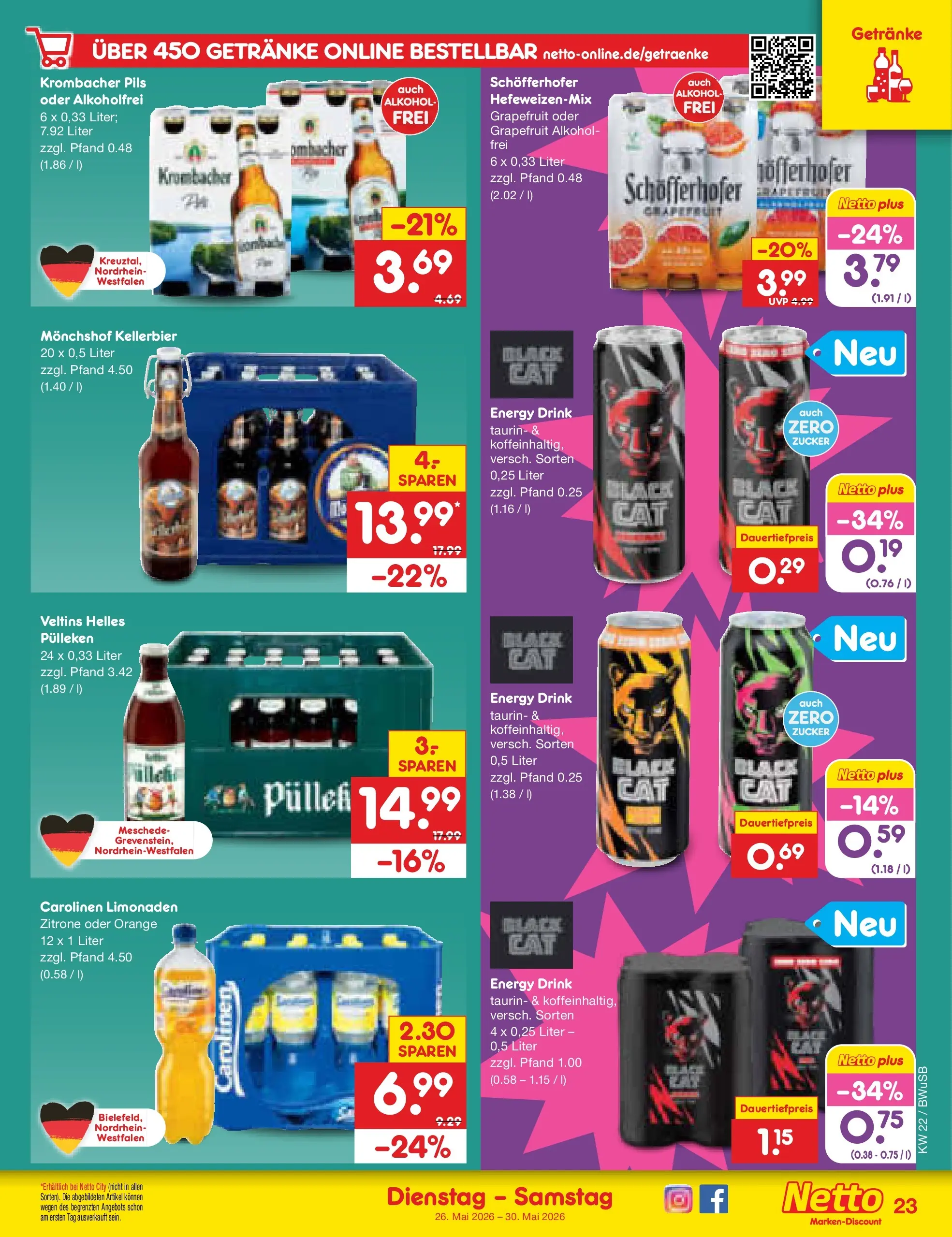Netto Marken-Discount Prospekt Stemwede-Dielingen (ab 26.05.2026) » Angebote | Seite: 29 | Produkte: Helles pulleken, Pils, Krombacher, Veltins