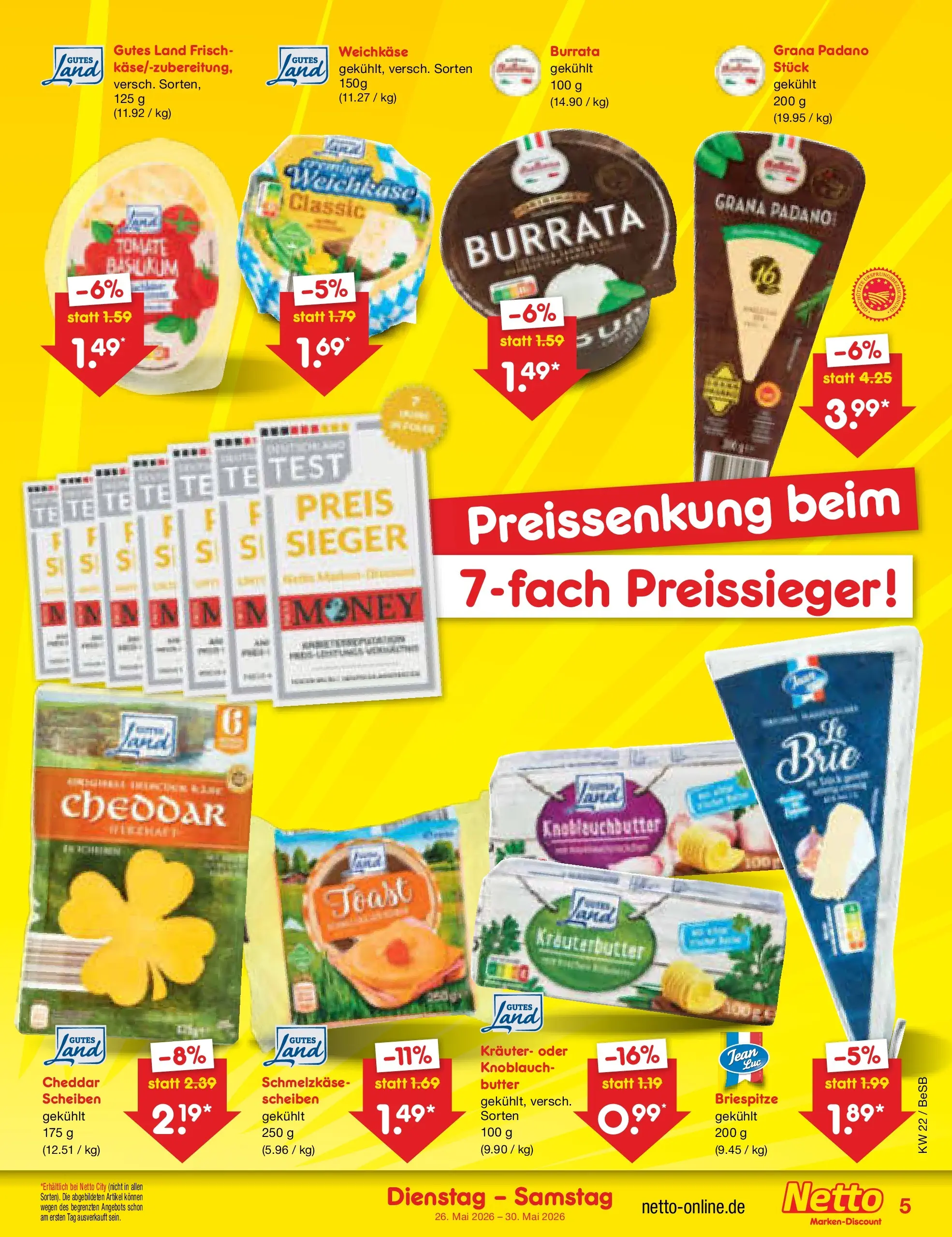 Netto Marken-Discount Prospekt Kremmen (ab 26.05.2026) » Angebote | Seite: 5 | Produkte: Toast, Kräuterbutter, Burrata, Knoblauch