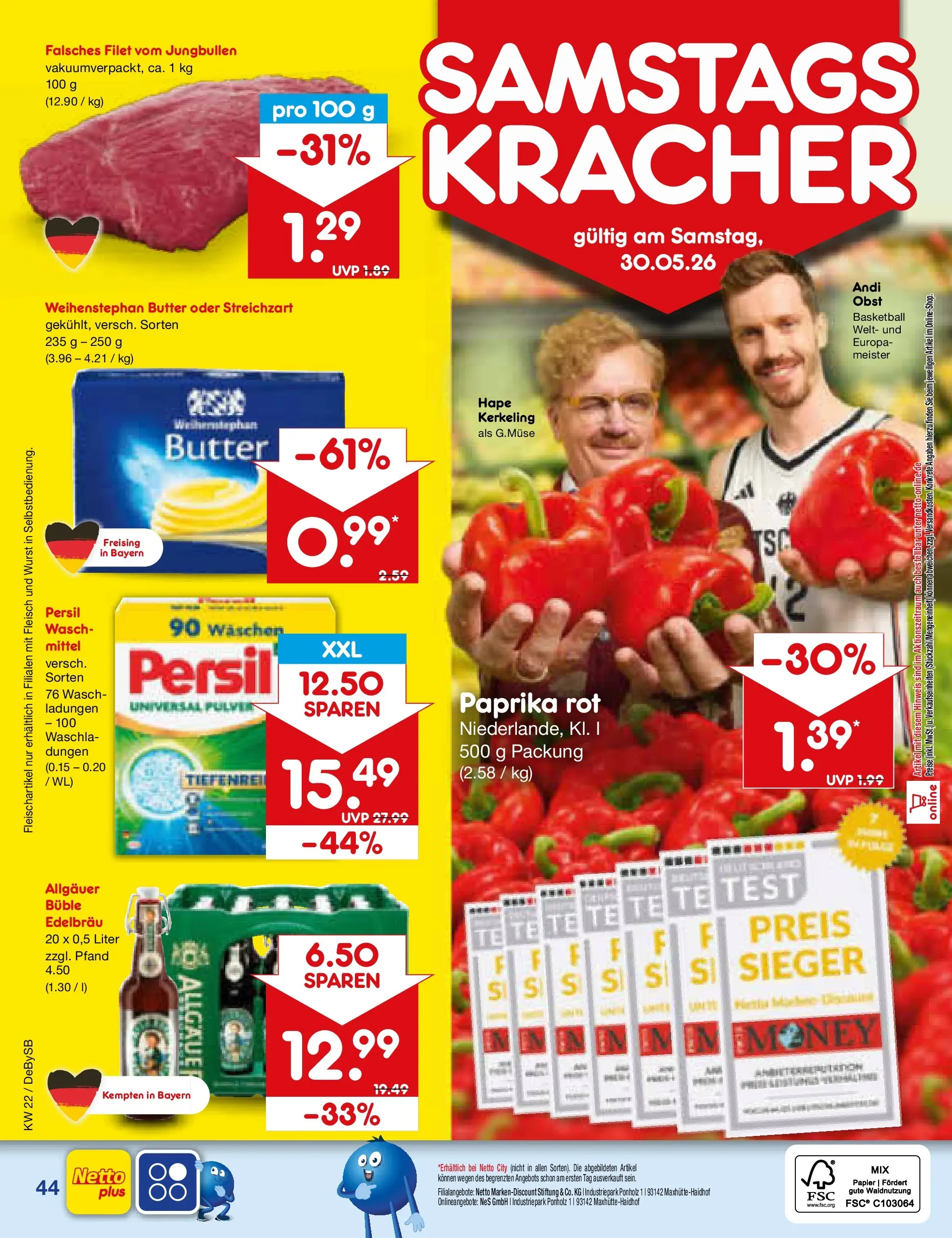 Netto Marken-Discount Prospekt Thierhaupten (ab 26.05.2026) » Angebote | Seite: 52 | Produkte: Weihenstephan butter, Obst, Basketball, Fleisch