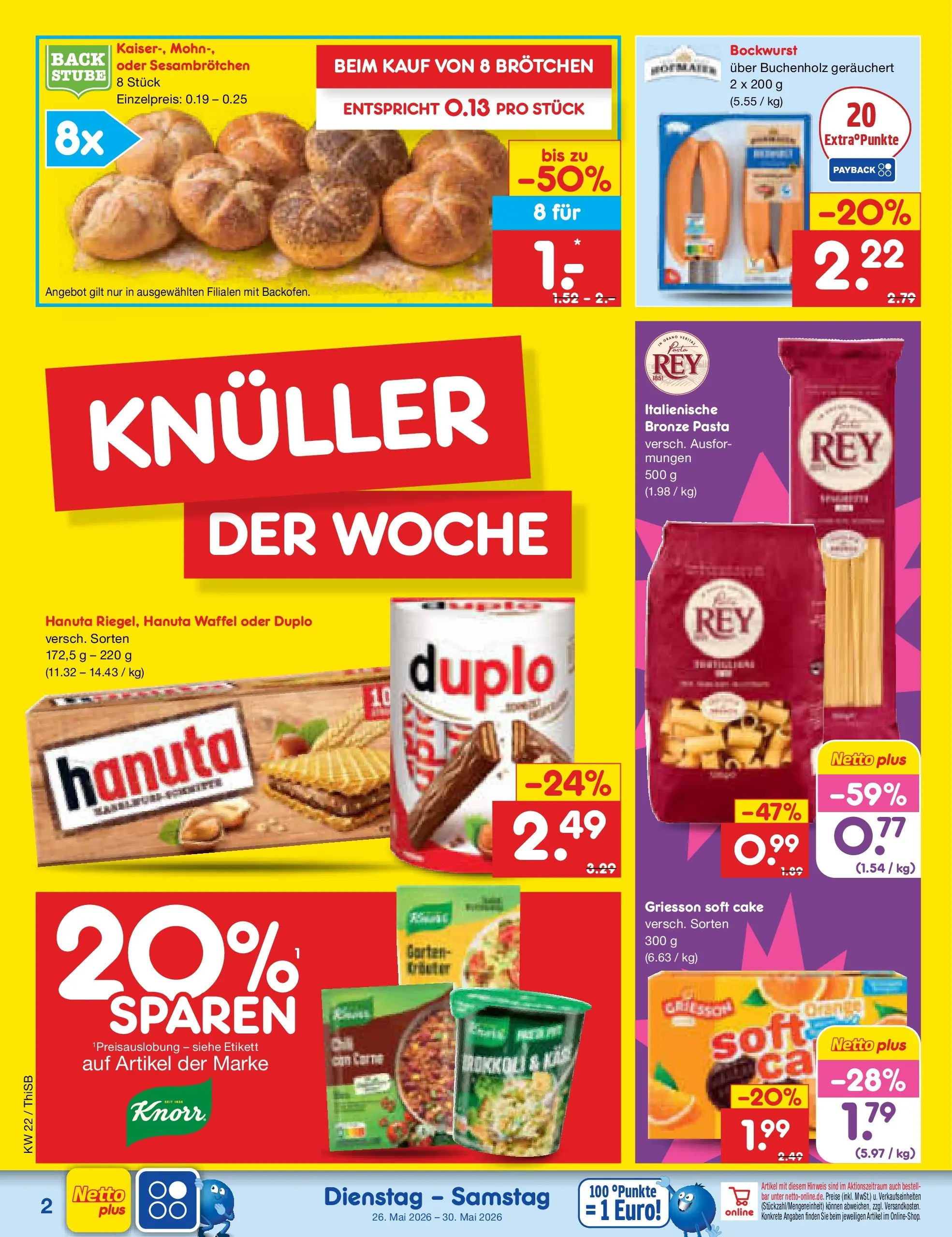 Netto Marken-Discount Prospekt Pirna (ab 26.05.2026) » Angebote | Seite: 2 | Produkte: Bockwurst, Knorr, Brokkoli, Pasta
