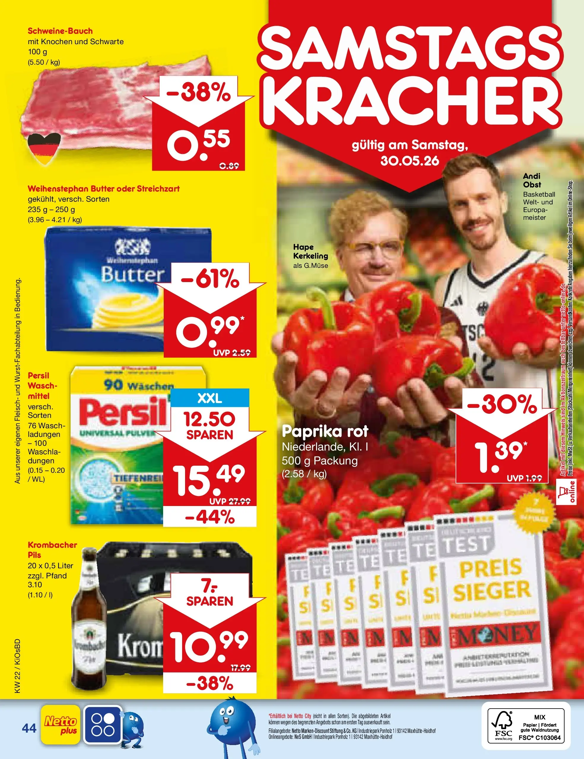 Netto Marken-Discount Prospekt Mistelbach (ab 26.05.2026) » Angebote | Seite: 52 | Produkte: Butter, Pils, Paprika, Basketball
