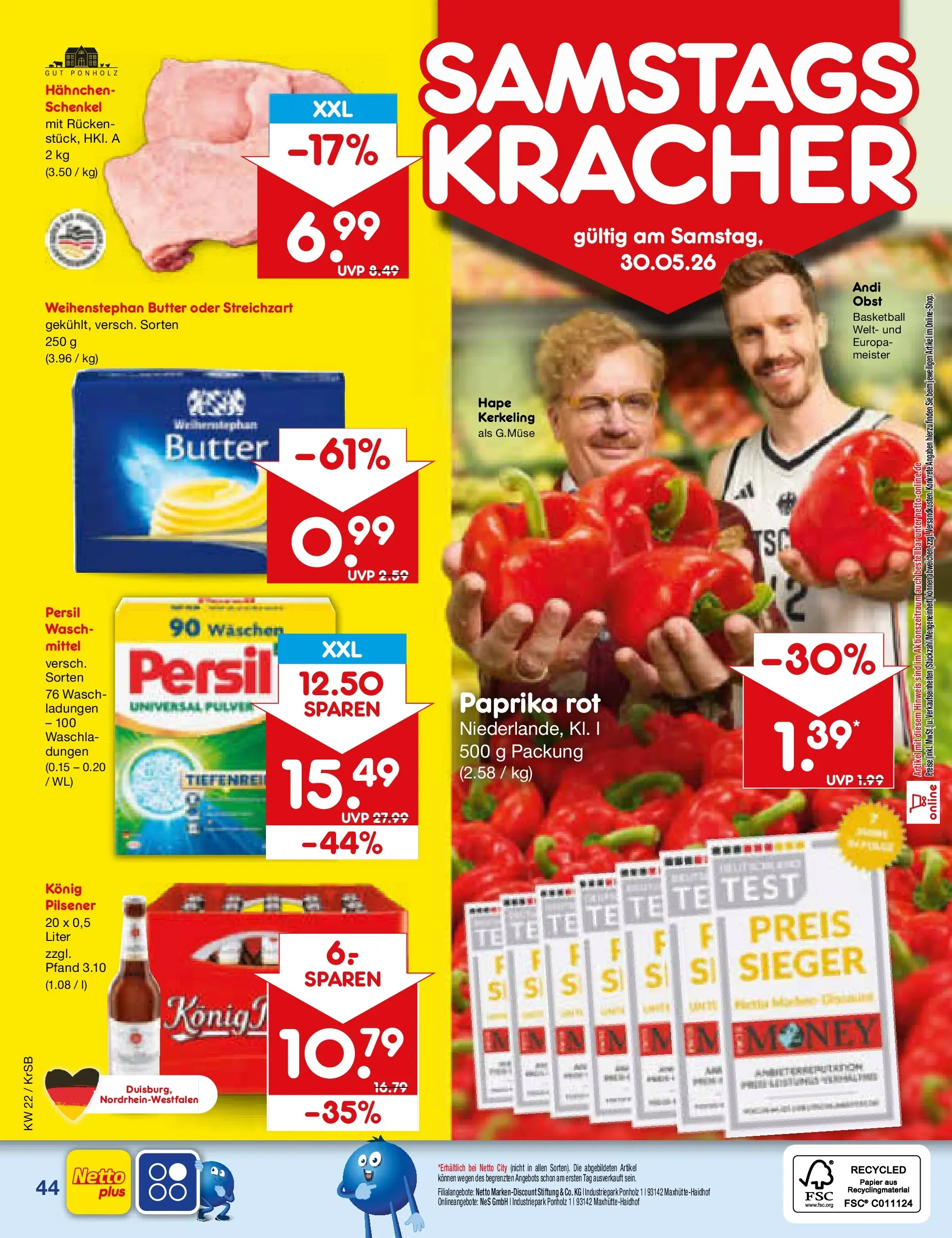 Netto Marken-Discount Prospekt Jüchen (ab 26.05.2026) » Angebote | Seite: 52 | Produkte: Butter, Paprika rot, Weihenstephan butter, Basketball
