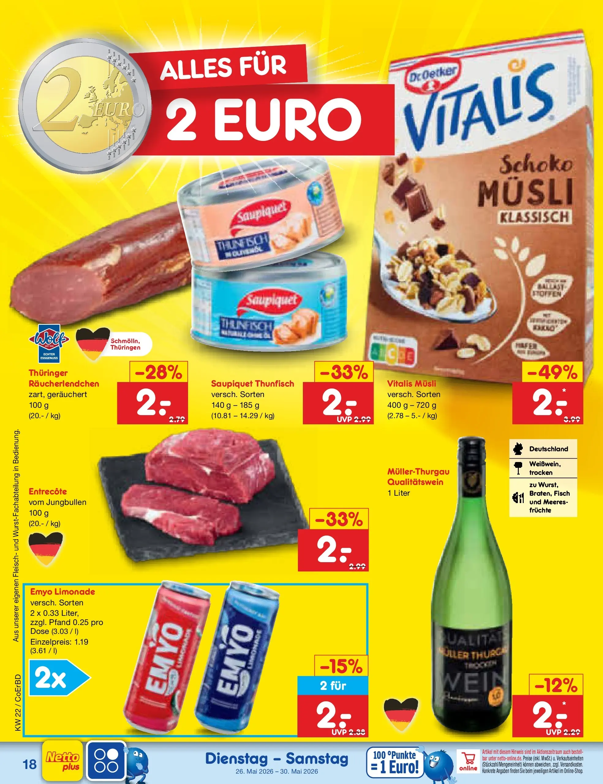 Netto Marken-Discount Prospekt Weimar (ab 26.05.2026) » Angebote | Seite: 22 | Produkte: Thunfisch, Limonade, Fisch, Fleisch