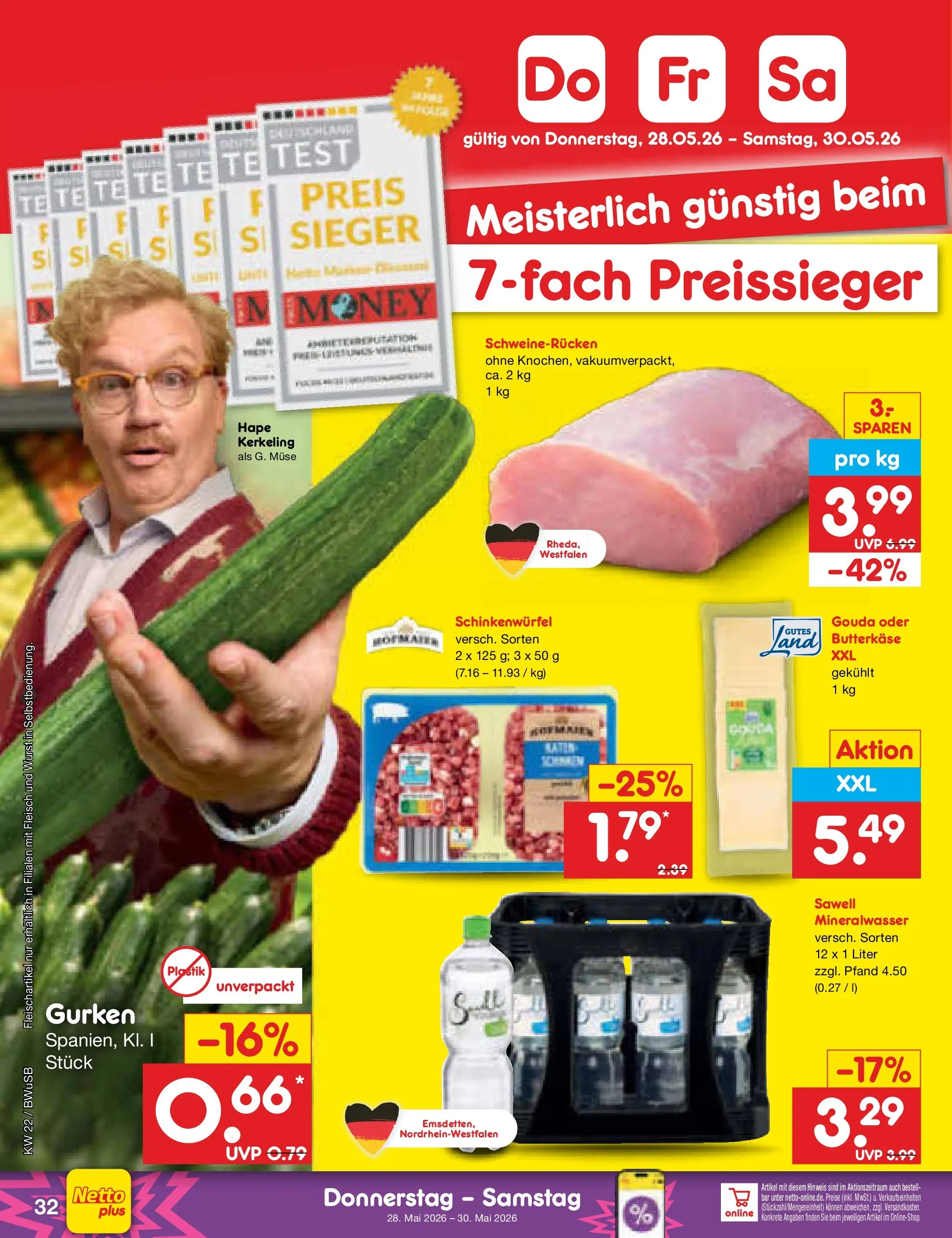 Netto Marken-Discount Prospekt Stemwede-Dielingen (ab 26.05.2026) » Angebote | Seite: 40 | Produkte: Gouda, Schweinerucken, Fleisch, Gurken