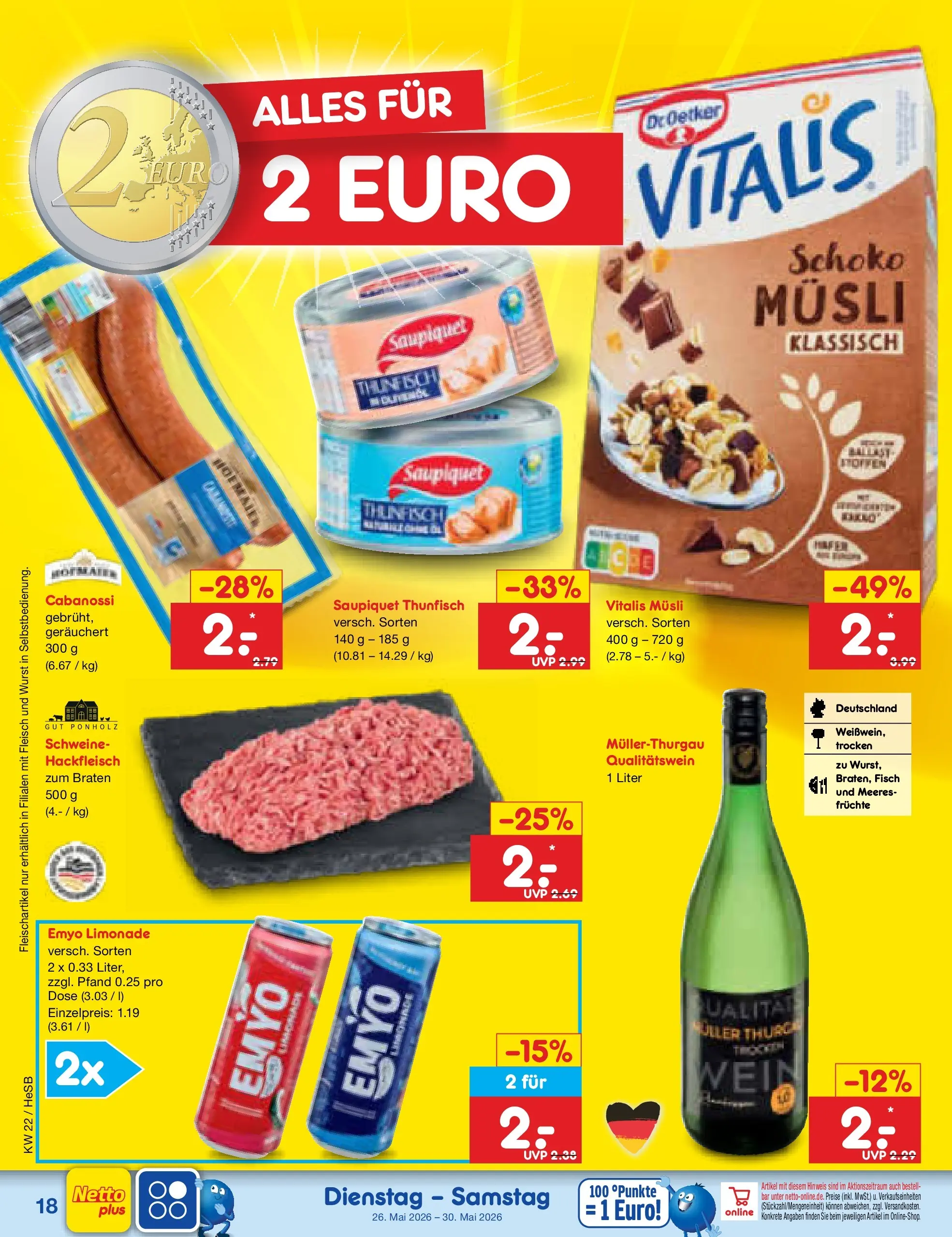 Netto Marken-Discount Prospekt Hamburg (ab 26.05.2026) » Angebote | Seite: 22 | Produkte: Thunfisch, Fisch, Wein, Fleisch