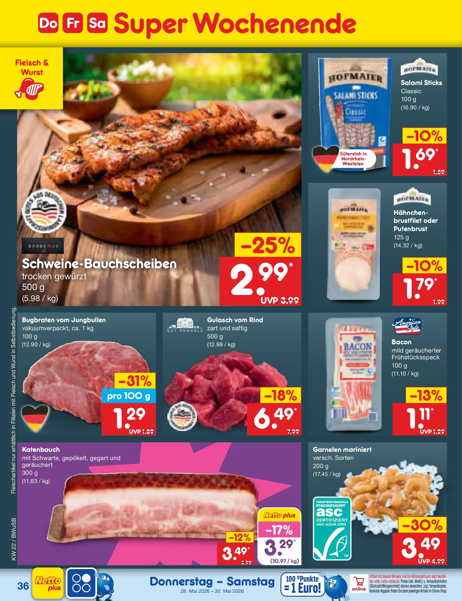 Netto Marken-Discount Prospekt Stemwede-Dielingen (ab 26.05.2026) » Angebote | Seite: 44 | Produkte: Gulasch, Wurst, Salami, Fleisch