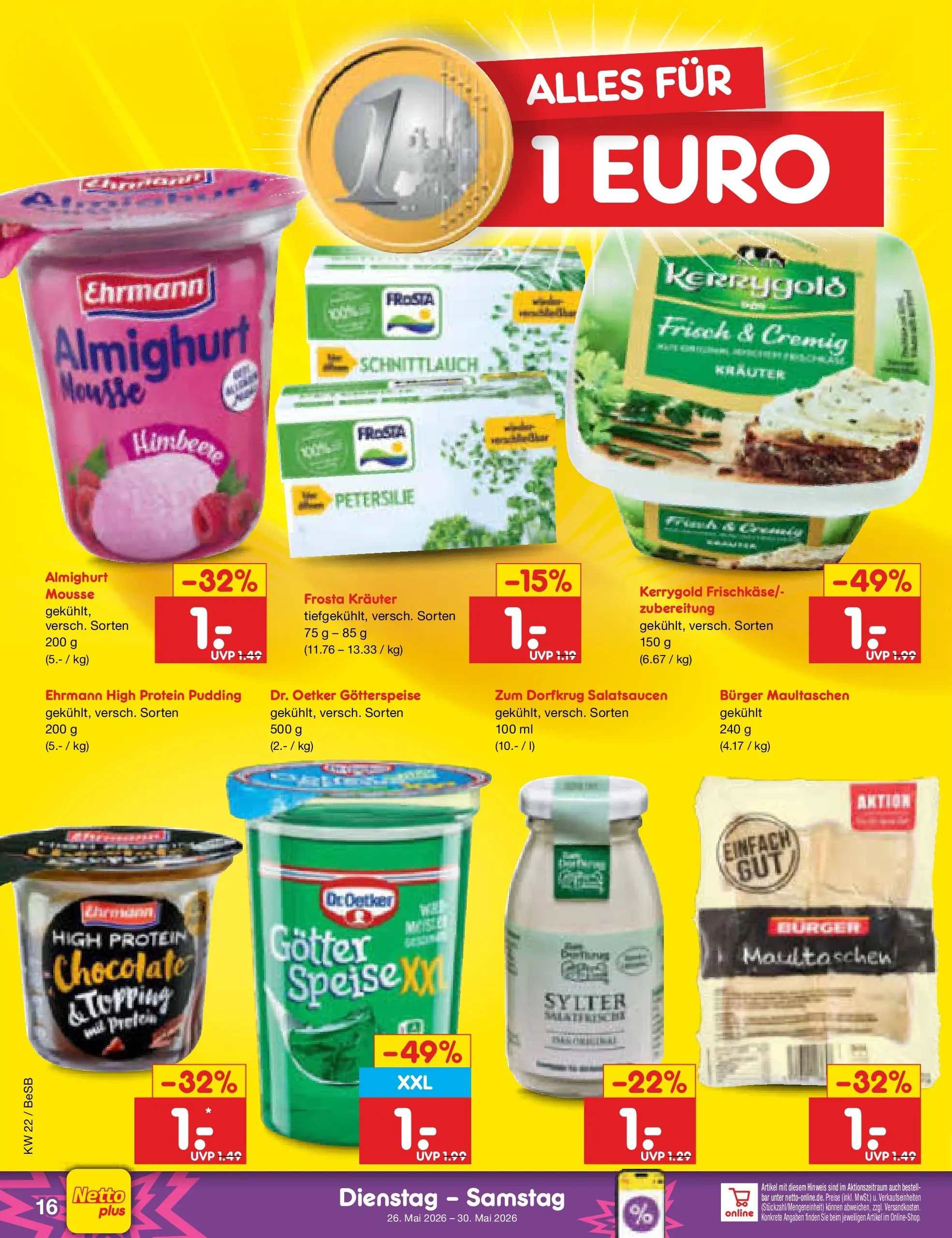 Netto Marken-Discount Prospekt Kremmen (ab 26.05.2026) » Angebote | Seite: 20 | Produkte: Burger, Frosta, Himbeere, Maultaschen