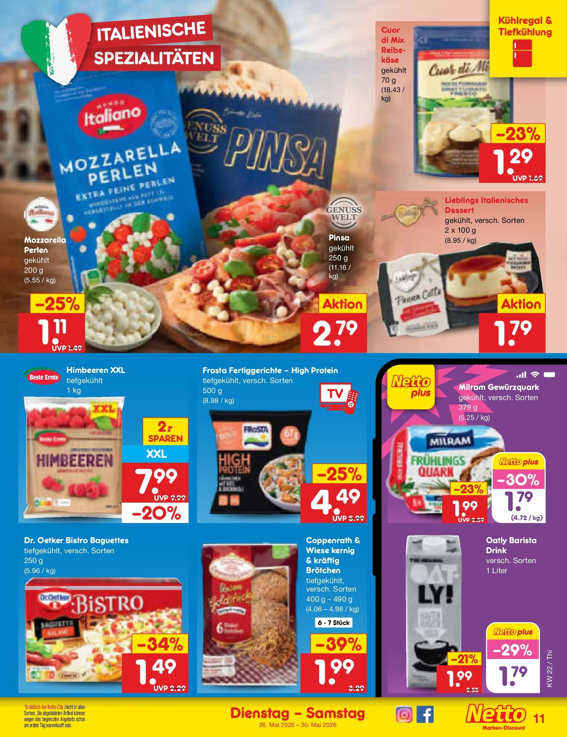 Netto Marken-Discount Prospekt Thiendorf (ab 26.05.2026) » Angebote | Seite: 13 | Produkte: Himbeeren, Käse, Mozzarella, Oatly