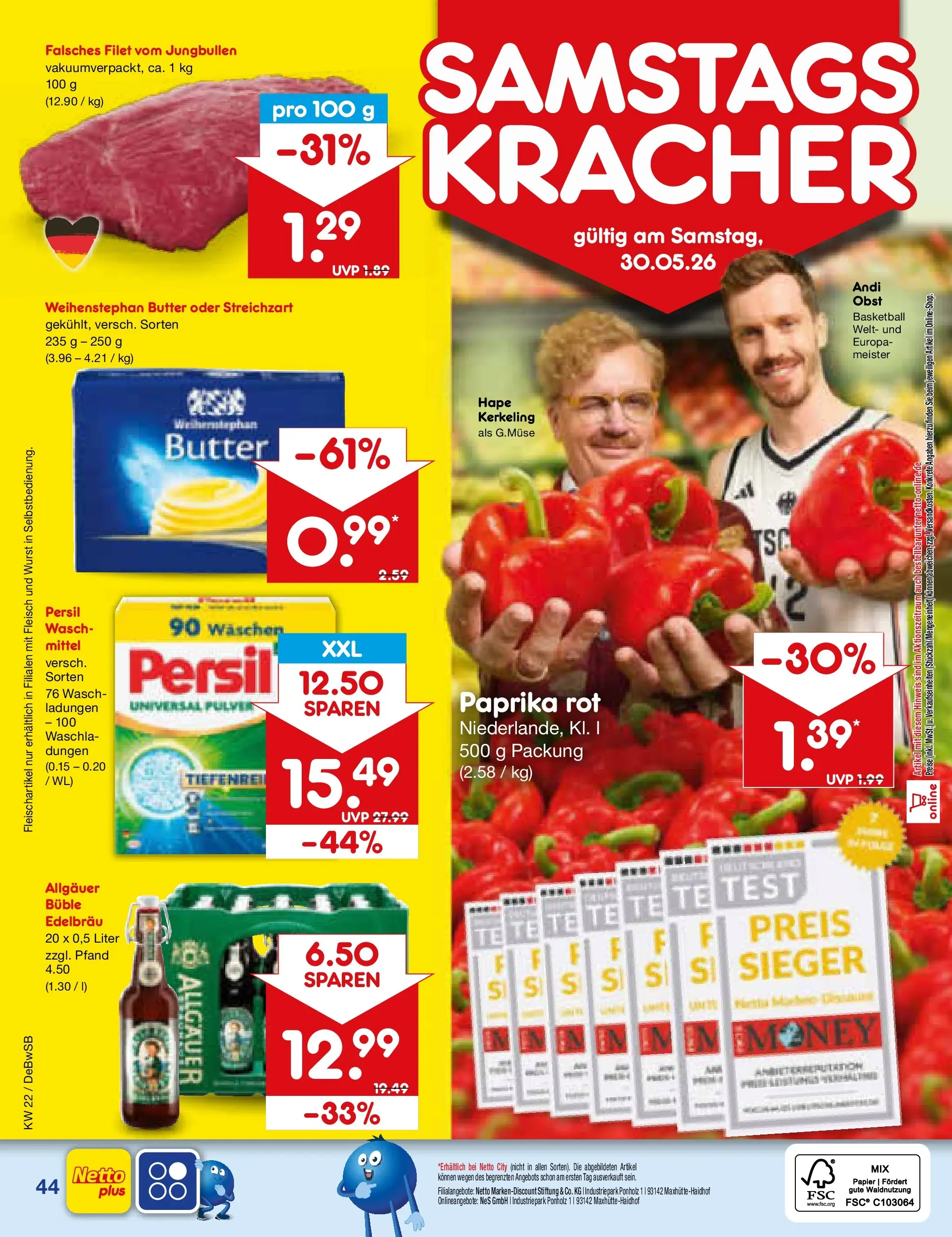 Netto Marken-Discount Prospekt Waiblingen-Bittenfeld (ab 26.05.2026) » Angebote | Seite: 52 | Produkte: Butter, Paprika, Wurst, Fleisch