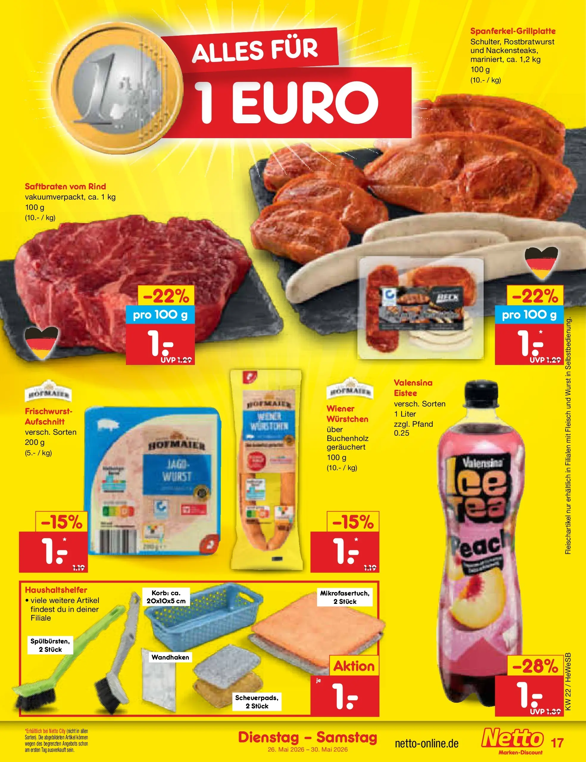 Netto Marken-Discount Prospekt Hamburg (ab 26.05.2026) » Angebote | Seite: 21 | Produkte: Korb, Valensina, Wurst, Fleisch