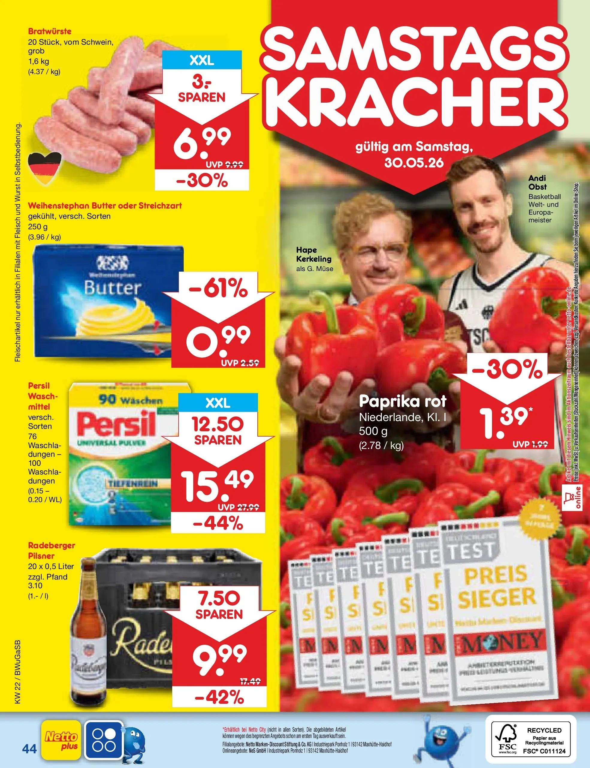 Netto Marken-Discount Prospekt Stemwede-Dielingen (ab 26.05.2026) » Angebote | Seite: 52 | Produkte: Weihenstephan butter, Paprika, Obst, Basketball