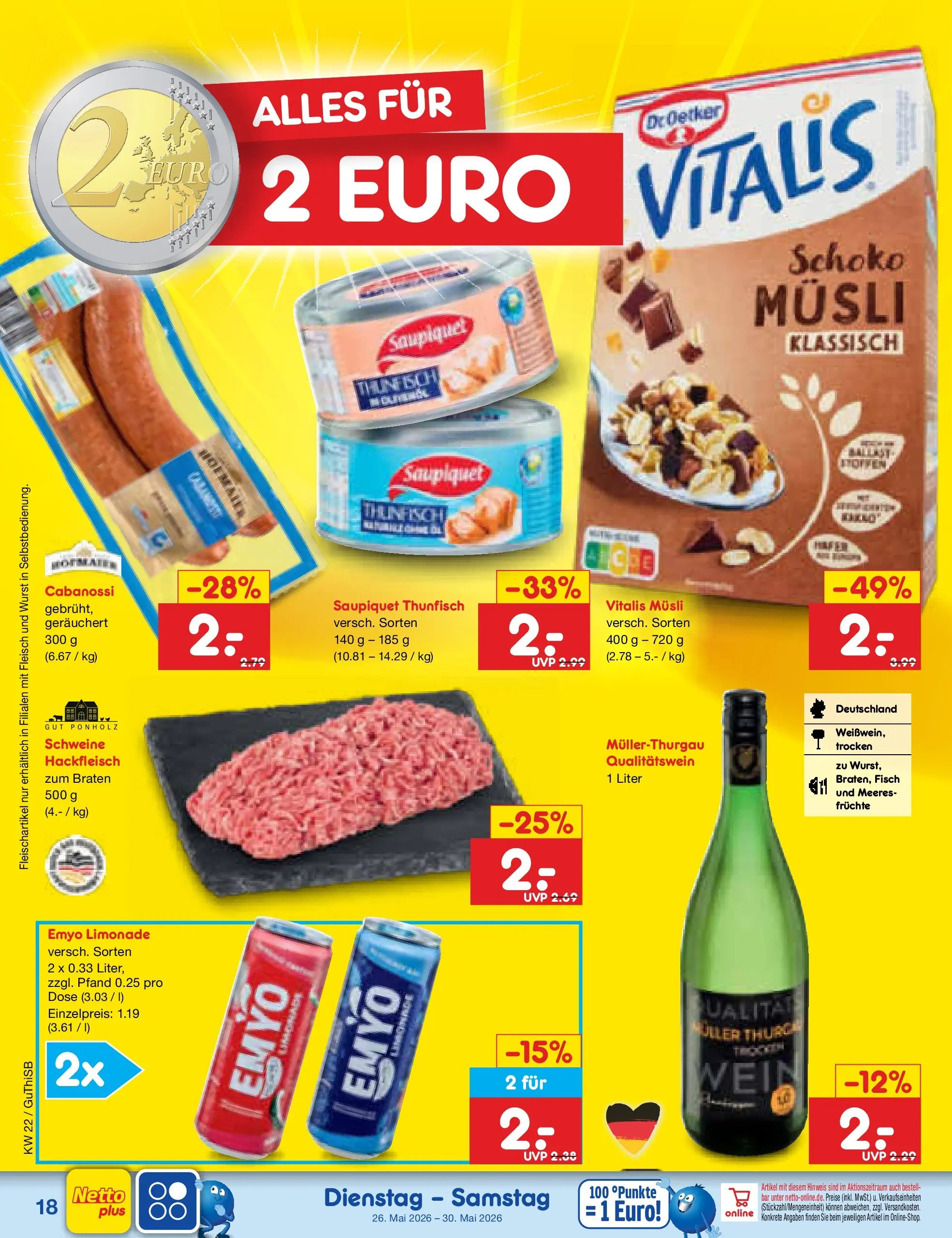 Netto Marken-Discount Prospekt Pirna (ab 26.05.2026) » Angebote | Seite: 22 | Produkte: Limonade, Fisch, Fleisch, Hackfleisch